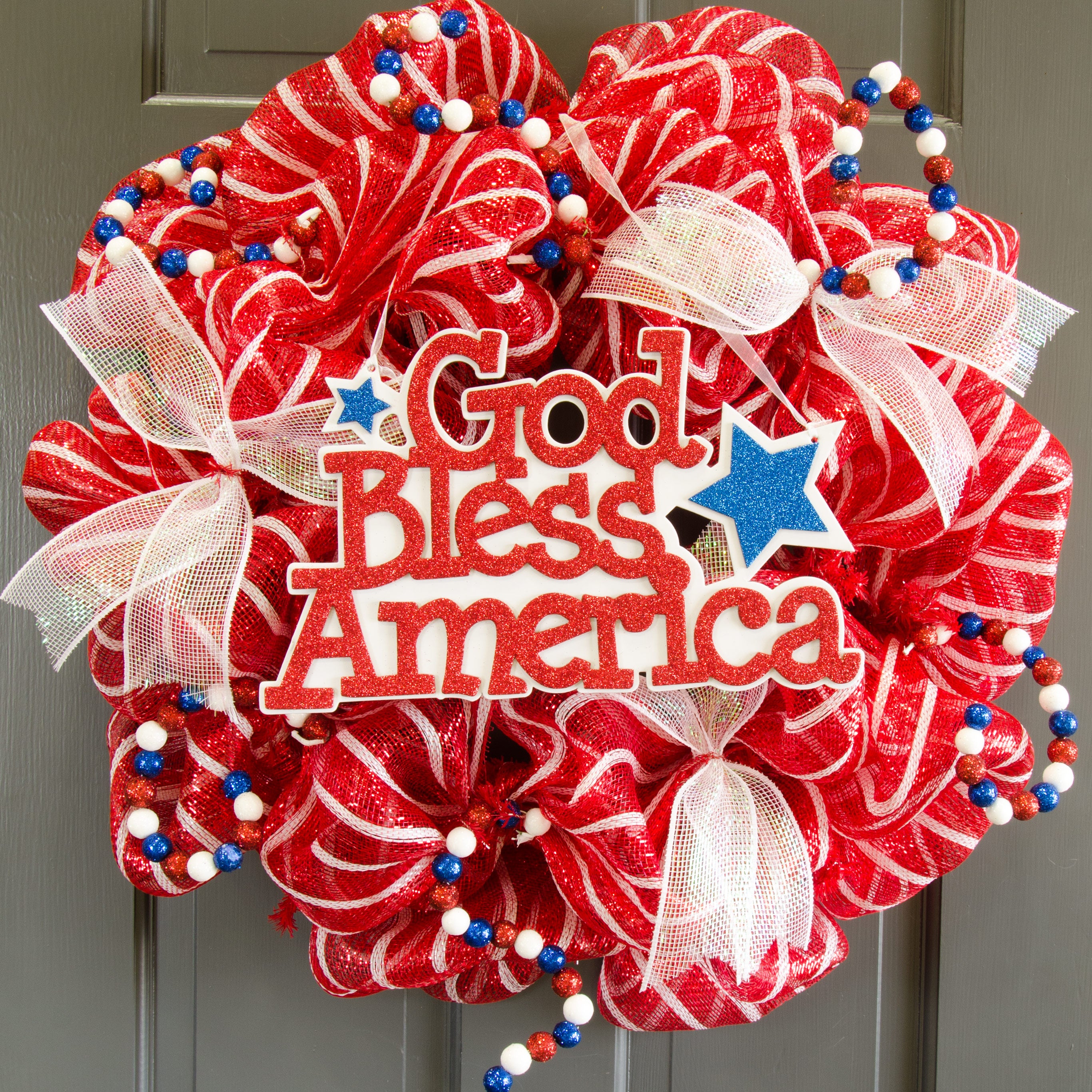 13" Glittered God Bless America Word Sign: Red, White & Blue