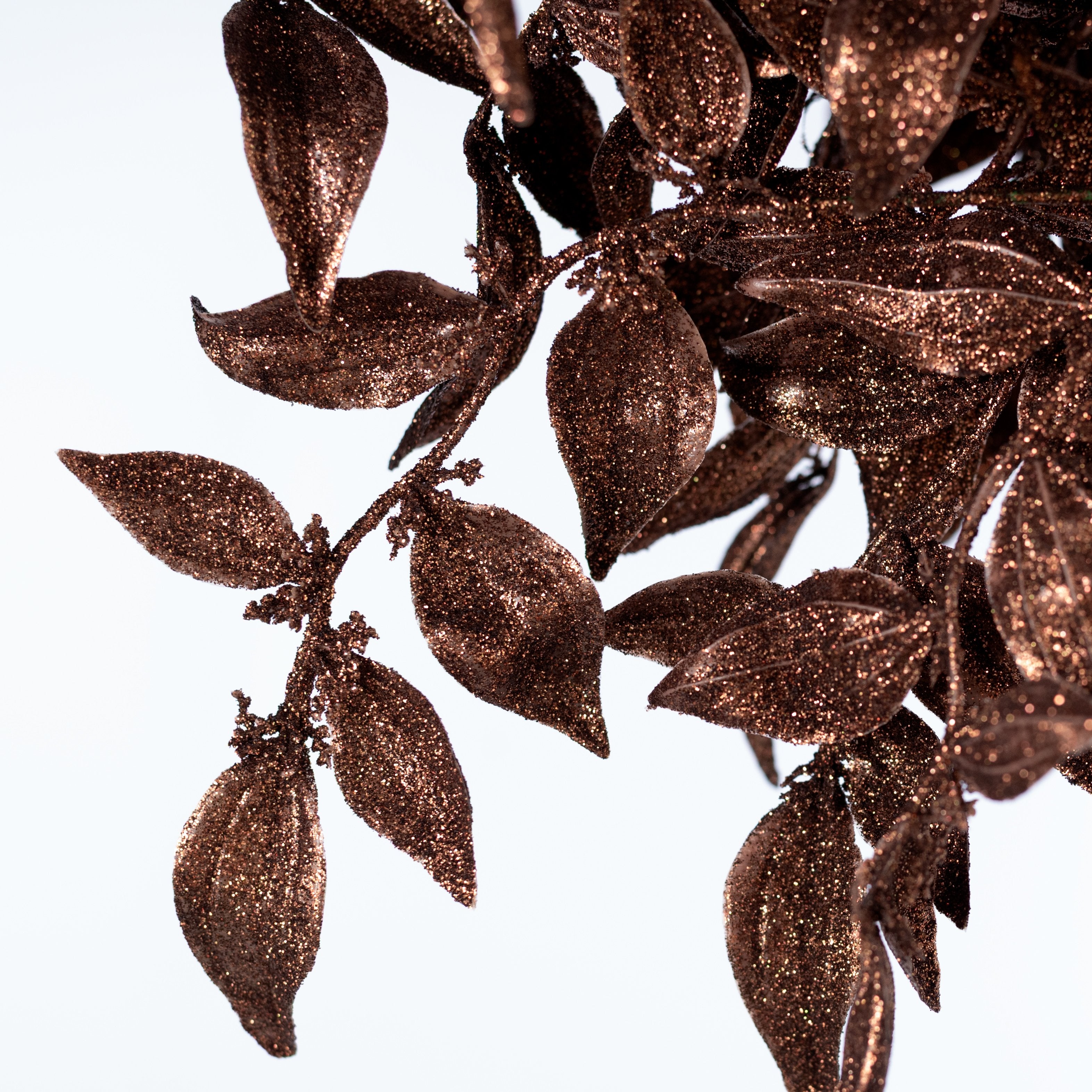 [IMPERFECT] 17" Glittered Plastic Leaf Bush: Brown Lifestyle Photo