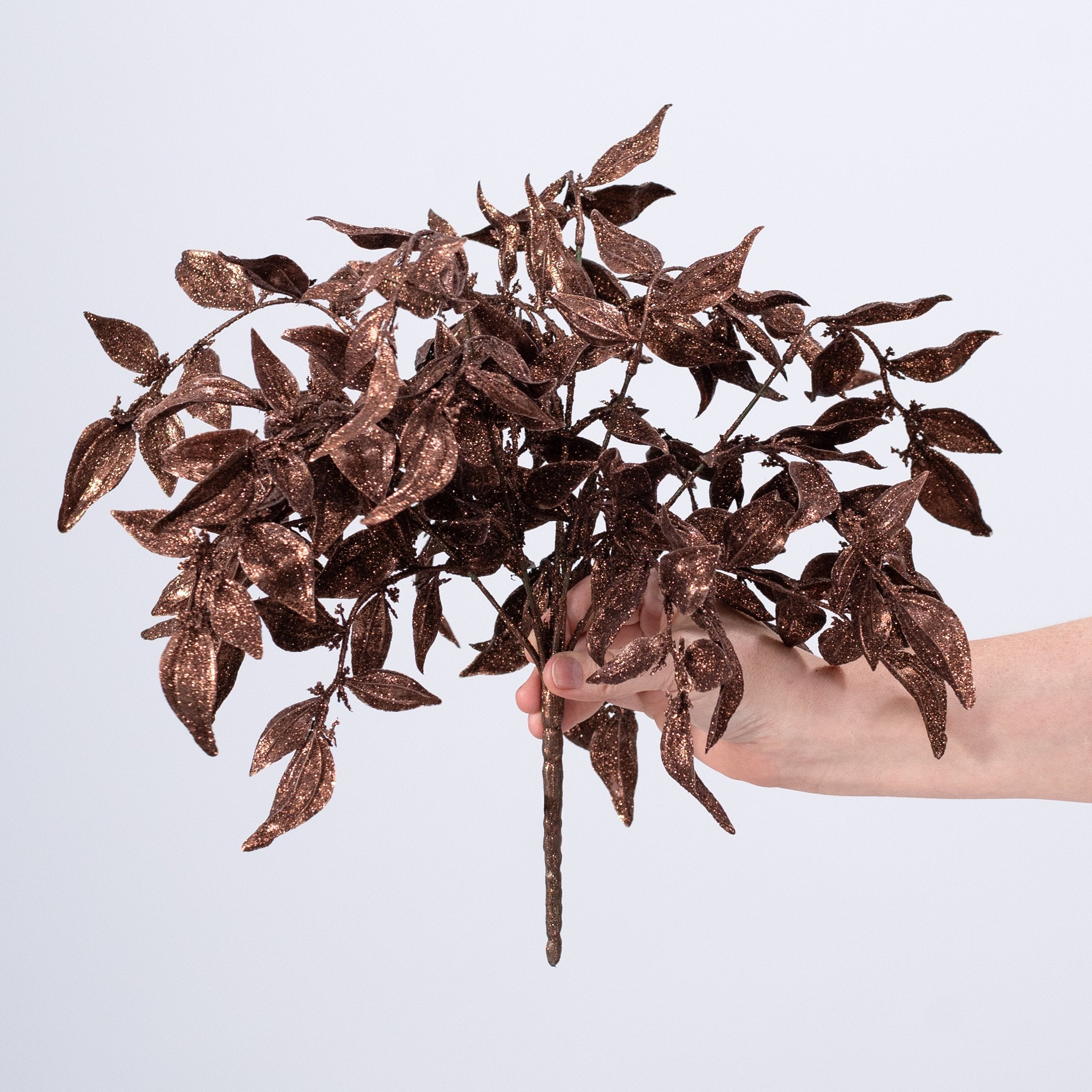 [IMPERFECT] 17" Glittered Plastic Leaf Bush: Brown detail photo 3