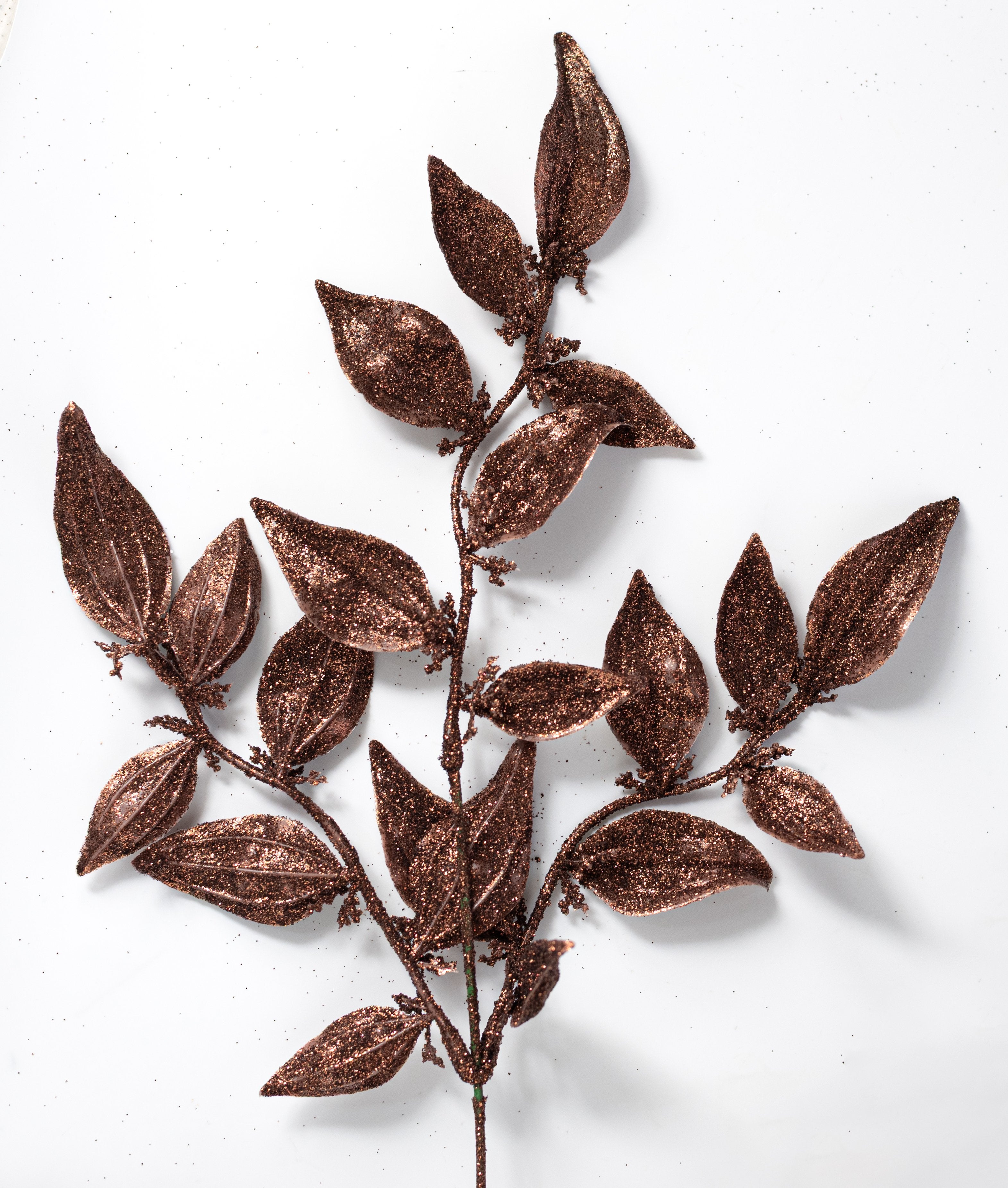 [IMPERFECT] 17" Glittered Plastic Leaf Bush: Brown detail photo 4