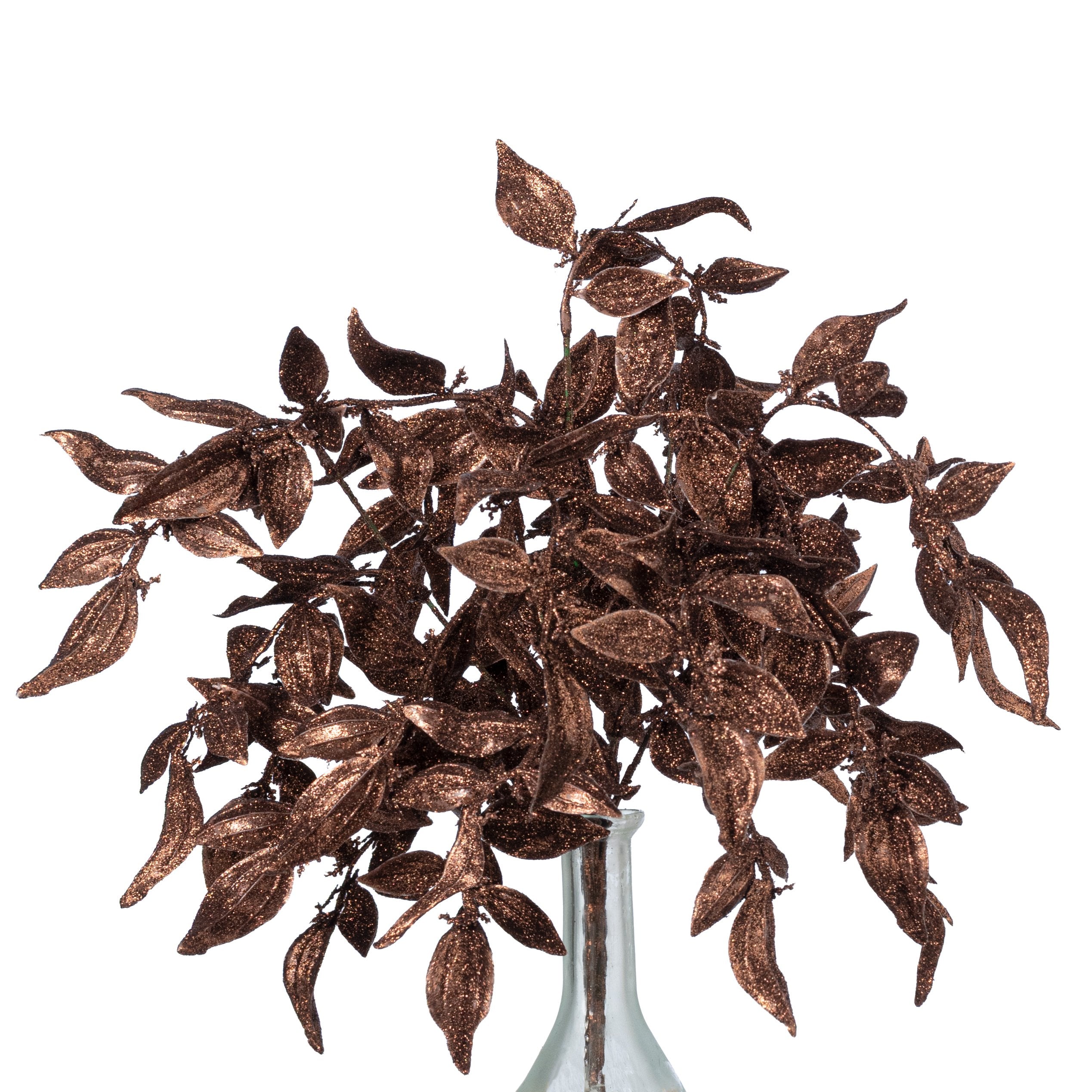 [IMPERFECT] 17" Glittered Plastic Leaf Bush: Brown Item Number: 85808-COPPER