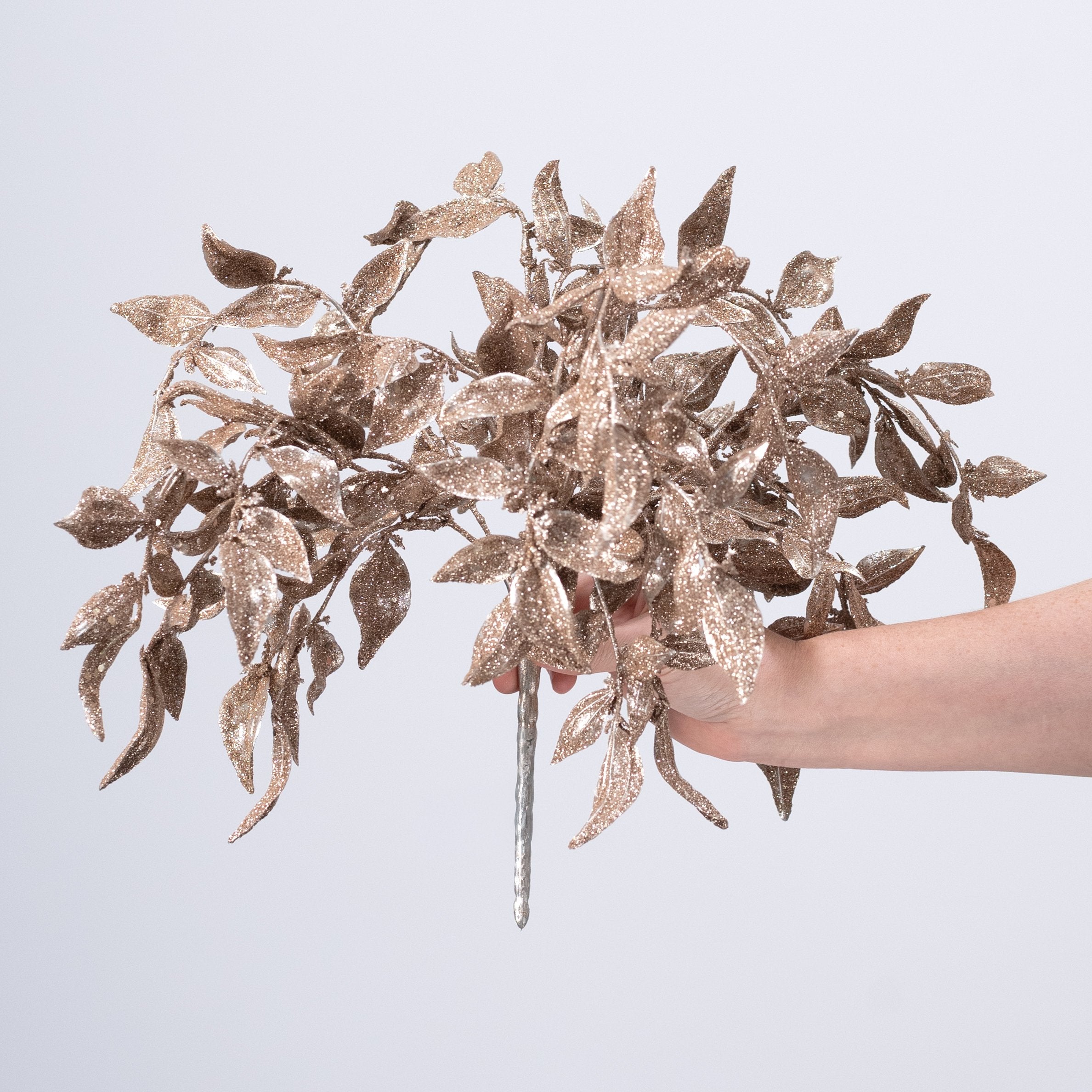 [IMPERFECT] 17" Glittered Plastic Leaf Bush: Champagne Gold detail photo 3