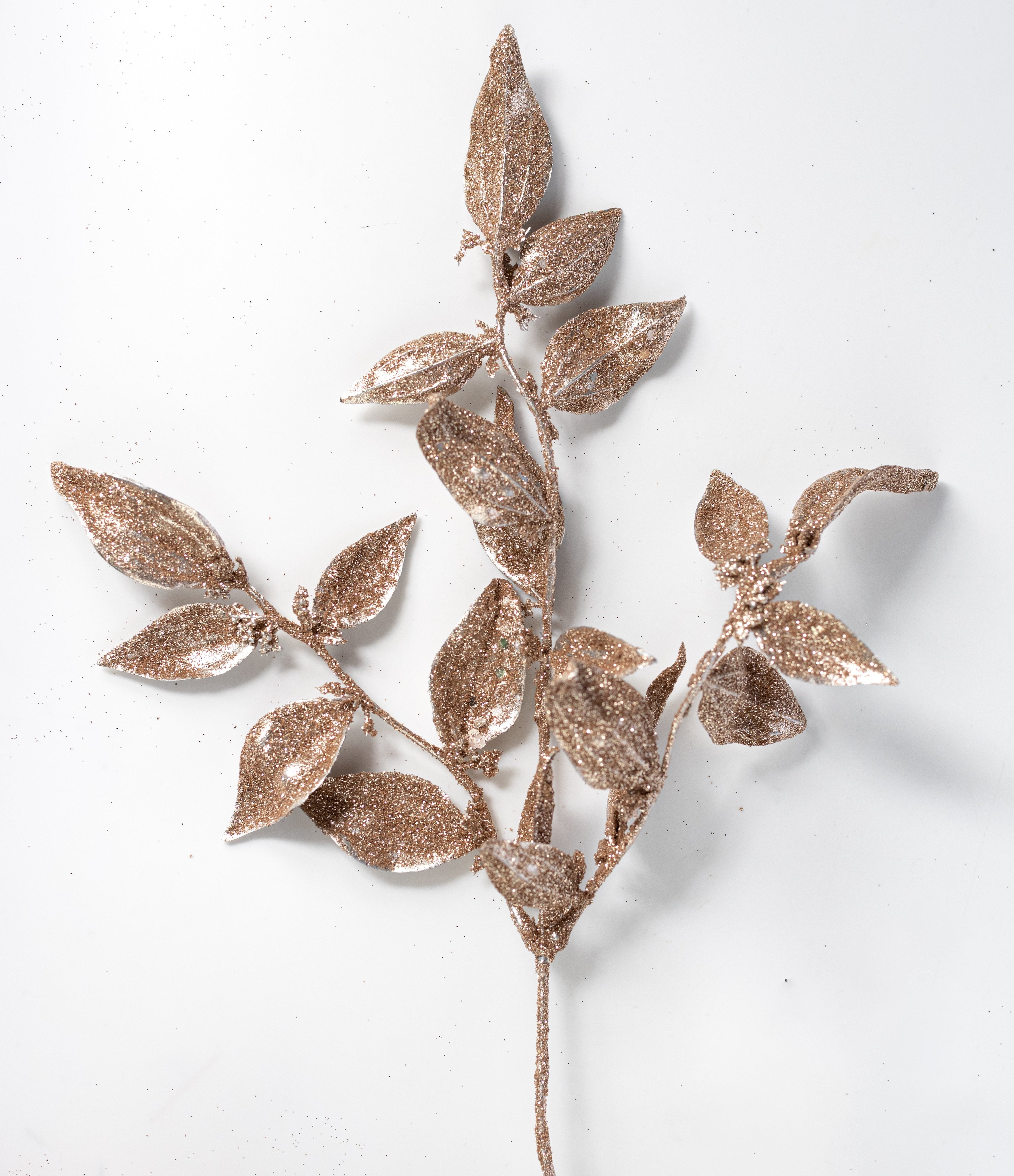 [IMPERFECT] 17" Glittered Plastic Leaf Bush: Champagne Gold detail photo 4