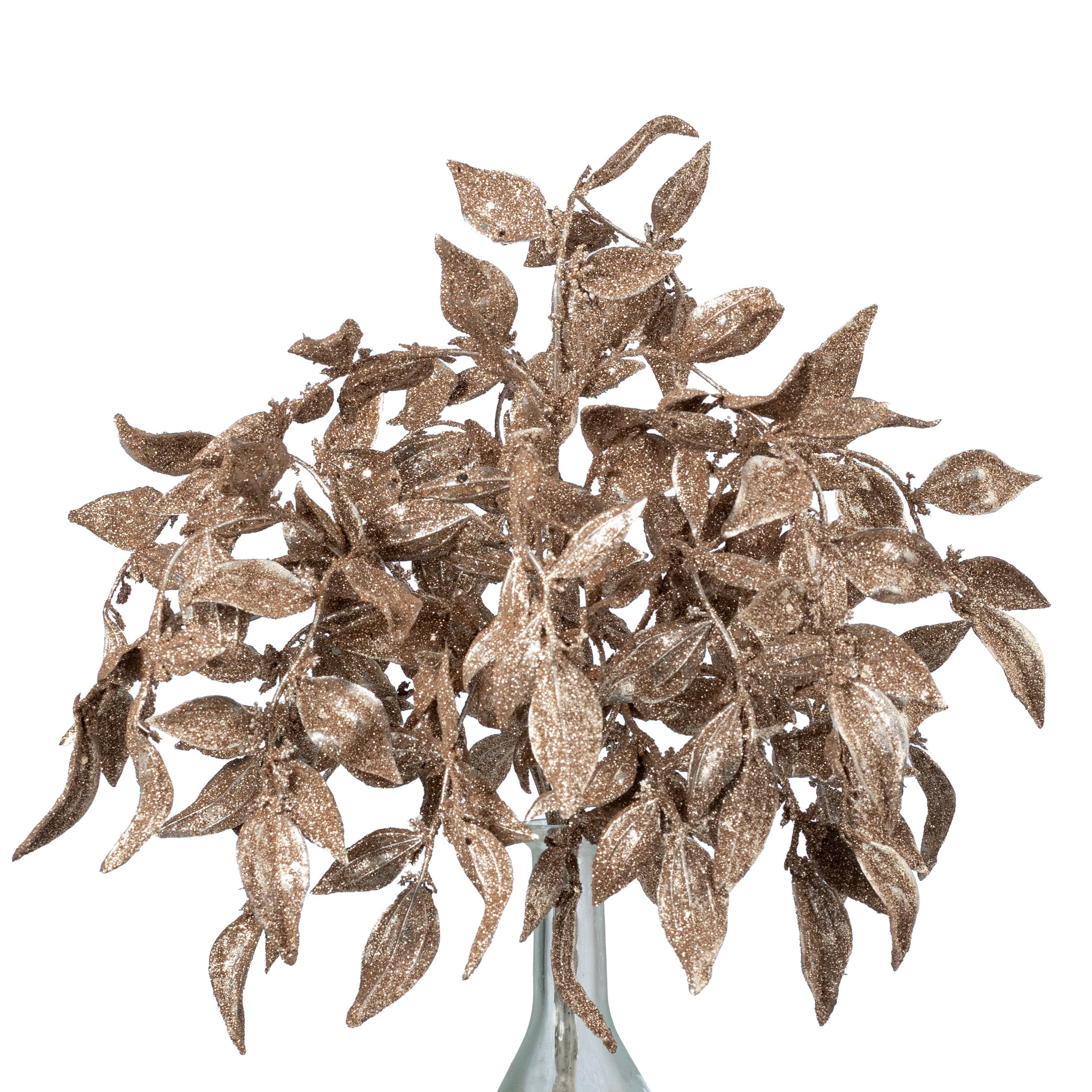 [IMPERFECT] 17" Glittered Plastic Leaf Bush: Champagne Gold Item Number: 85808-CHAMP