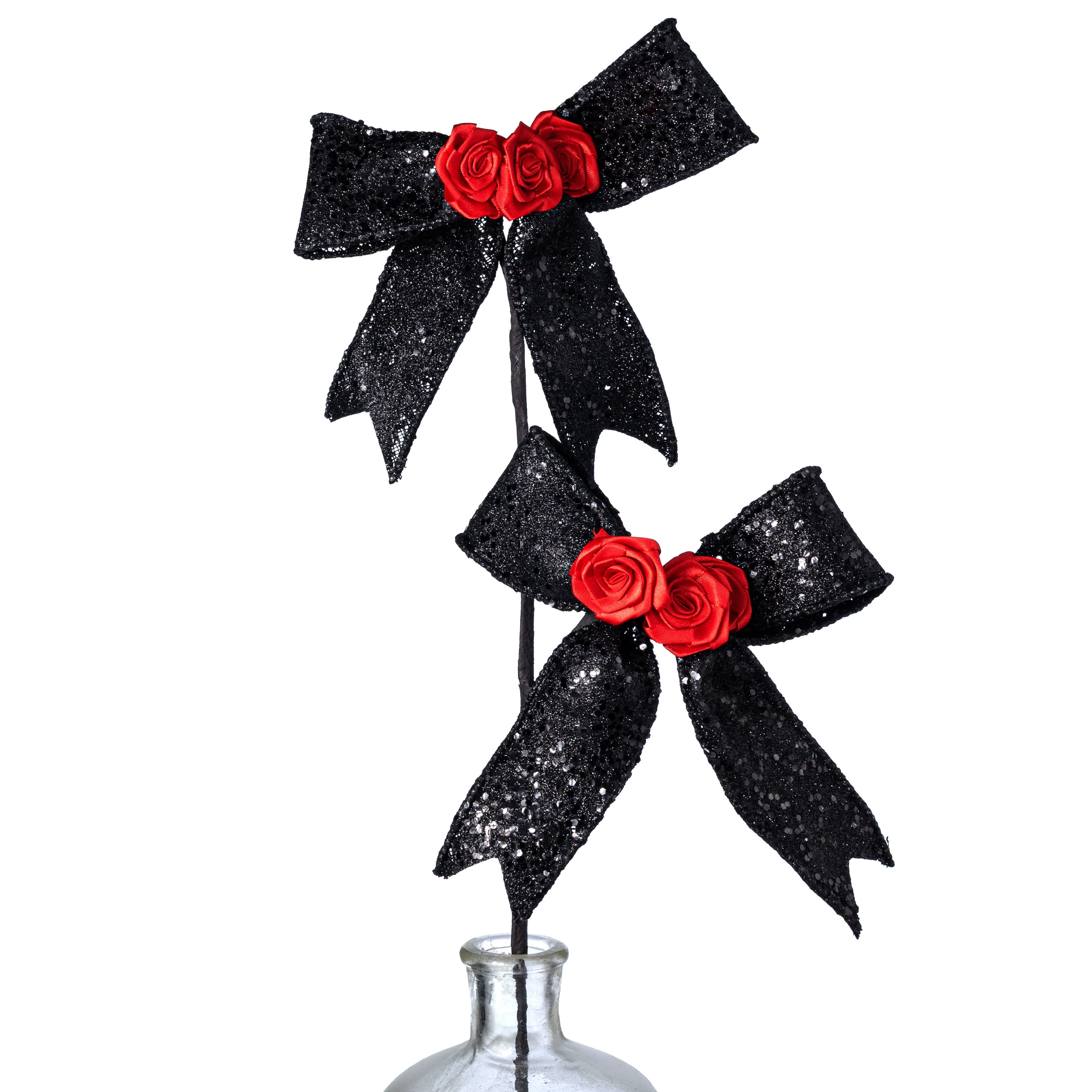 [IMPERFECT] 26" Rose Bow Spray: Black & Red Item Number: 57446BKRD