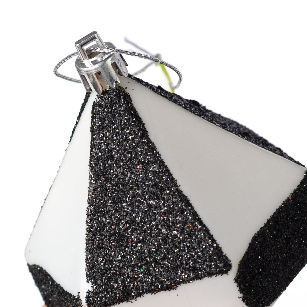 [IMPERFECT] 3" Glittered Diamond Ornament: Black & White detail photo 3