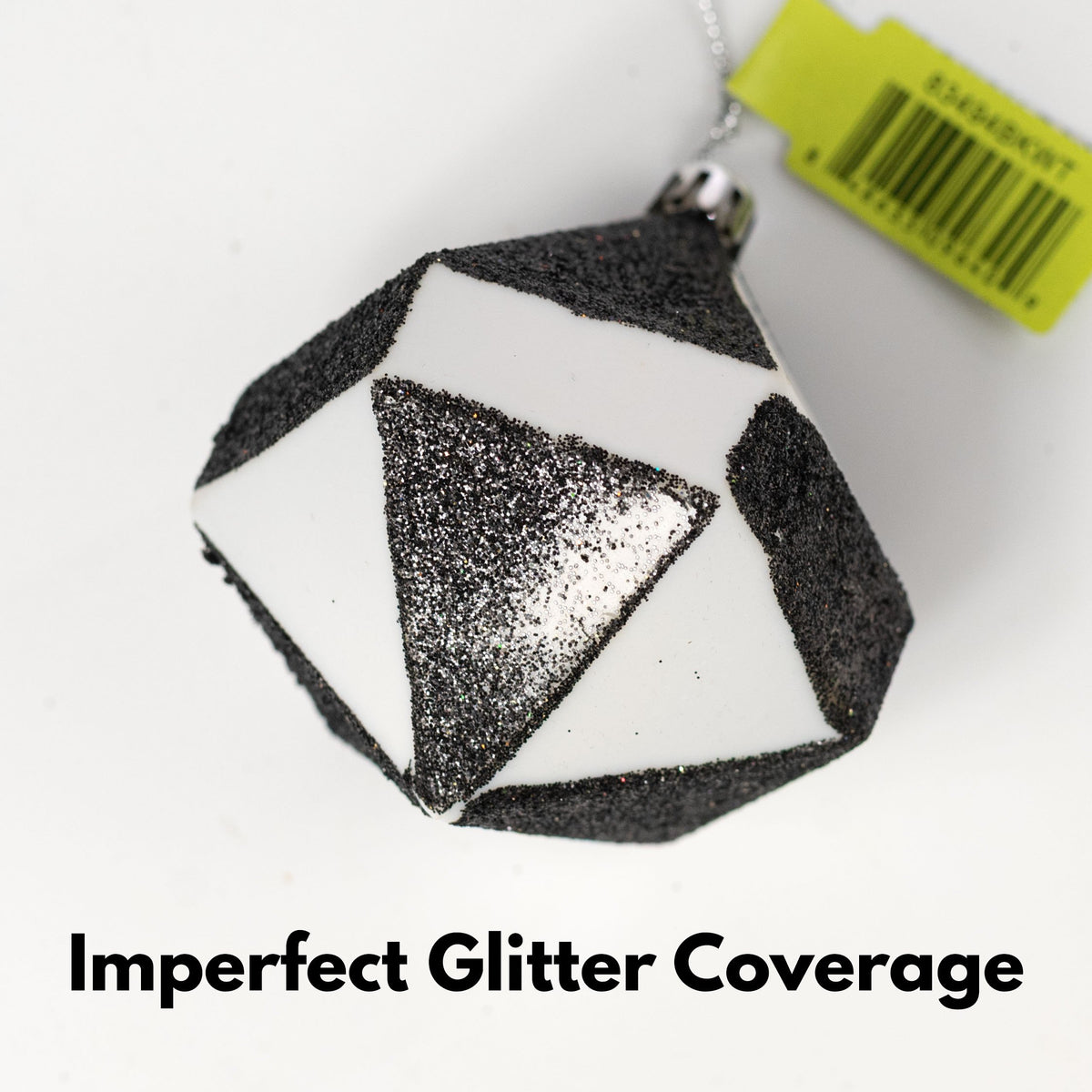 [IMPERFECT] 3" Glittered Diamond Ornament: Black & White detail photo 5