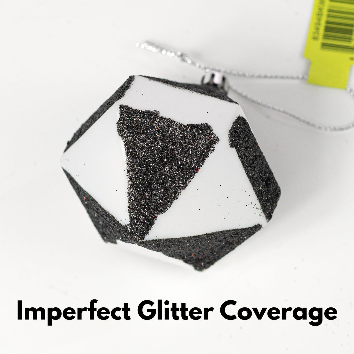 [IMPERFECT] 3" Glittered Diamond Ornament: Black & White detail photo 6