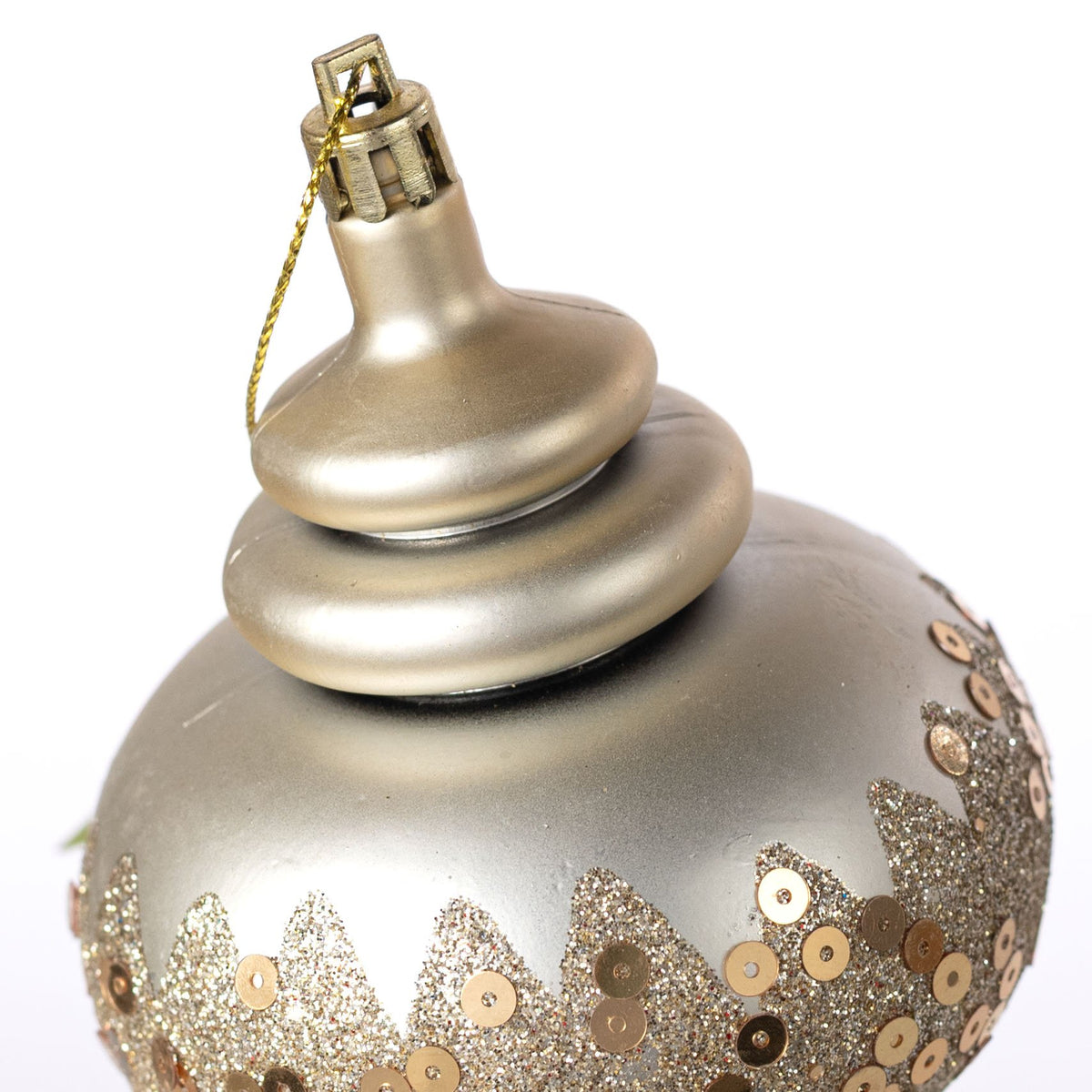 [IMPERFECT] 5" Glittered & Sequined Onion Shape Ornament: Champagne Gold detail photo 3