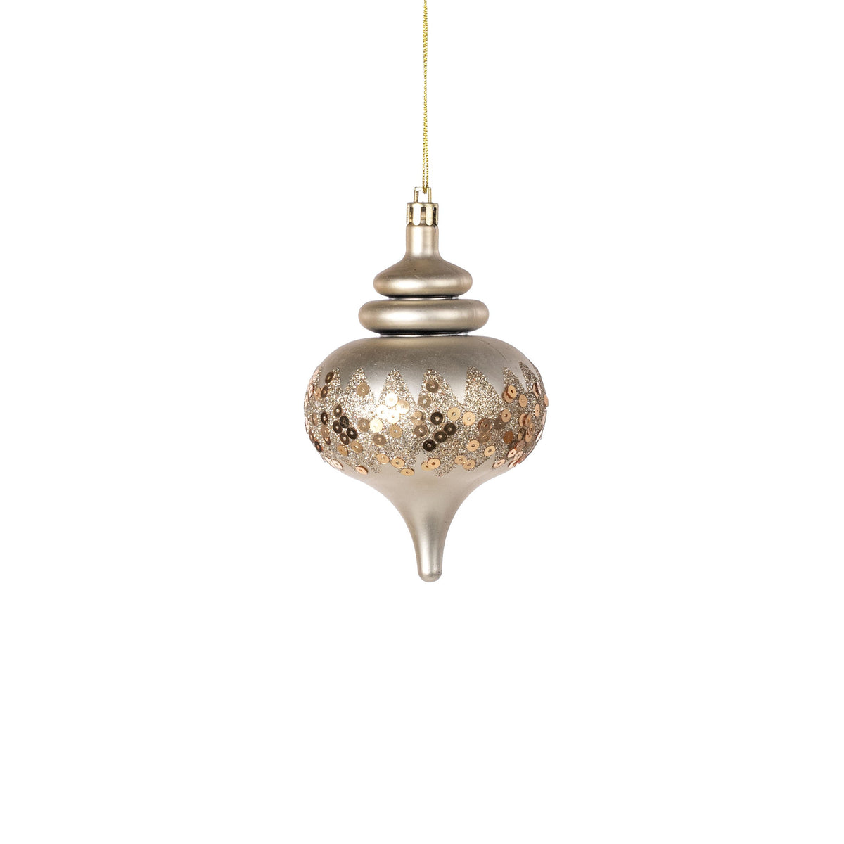 [IMPERFECT] 5" Glittered & Sequined Onion Shape Ornament: Champagne Gold Item Number: 83436CH