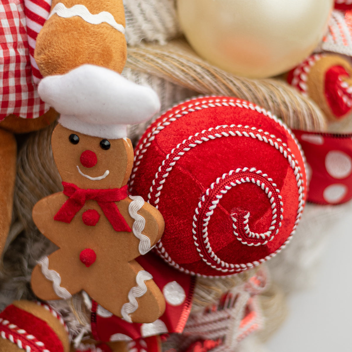 [IMPERFECT] 5" Velvet & Trim Stripe Ball Ornament: Red & White Lifestyle Photo