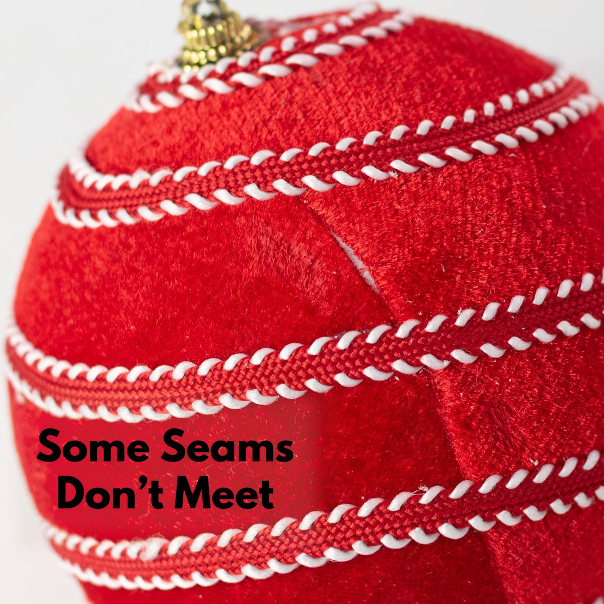 [IMPERFECT] 5" Velvet & Trim Stripe Ball Ornament: Red & White detail photo 3