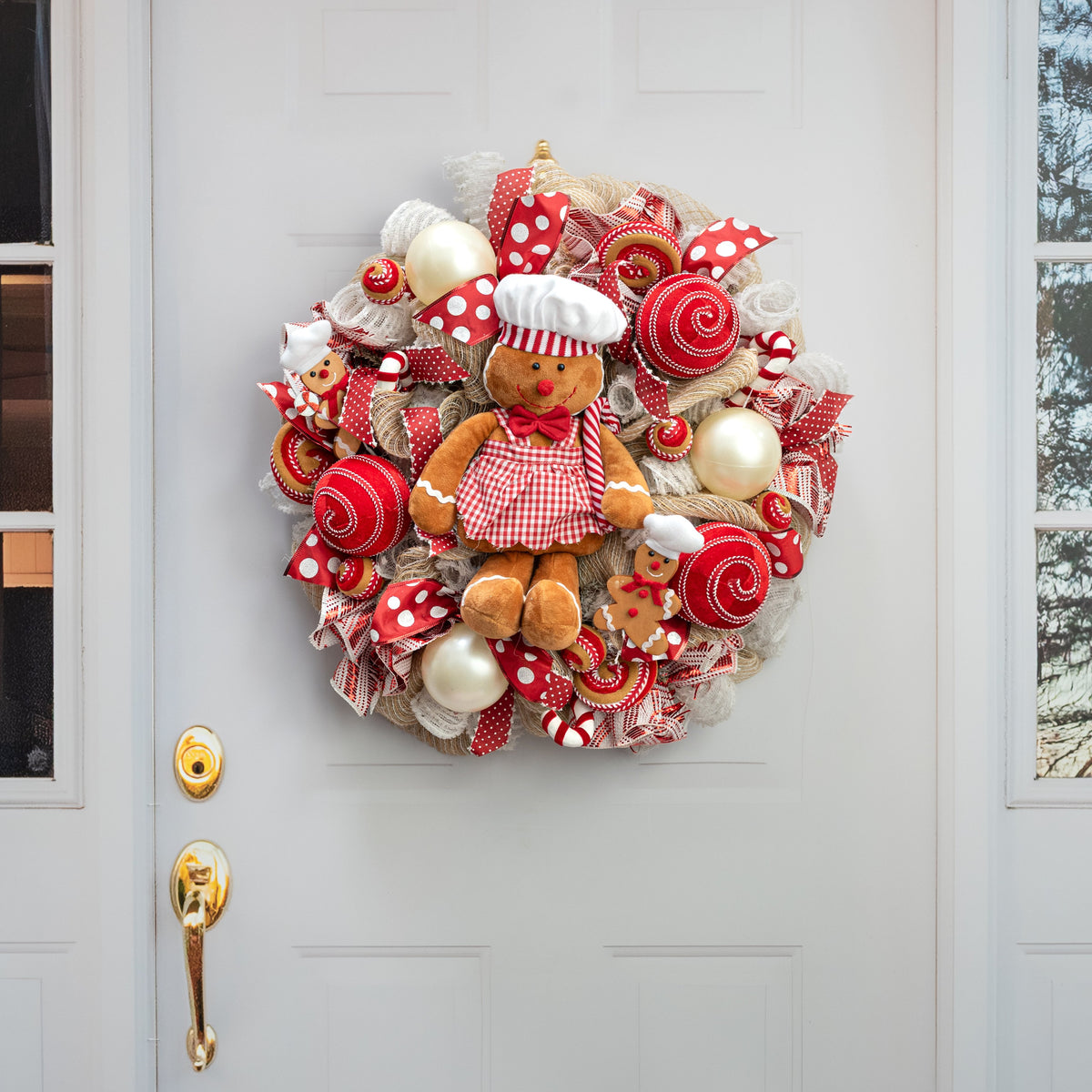 [IMPERFECT] 5" Velvet & Trim Stripe Ball Ornament: Red & White detail photo 5