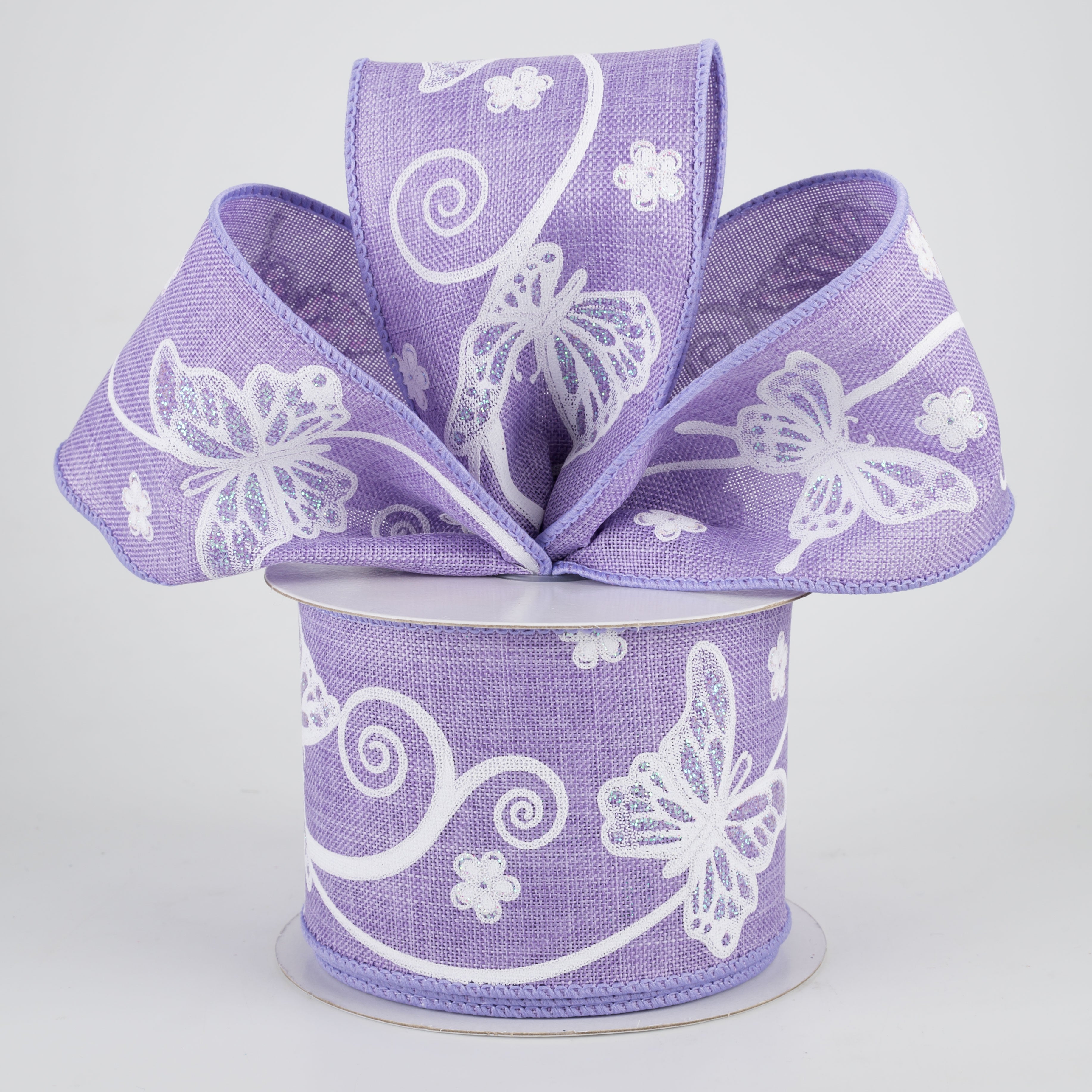 2.5" Iridescent Butterflies Ribbon: Lavender (10 Yards) Lifestyle Photo