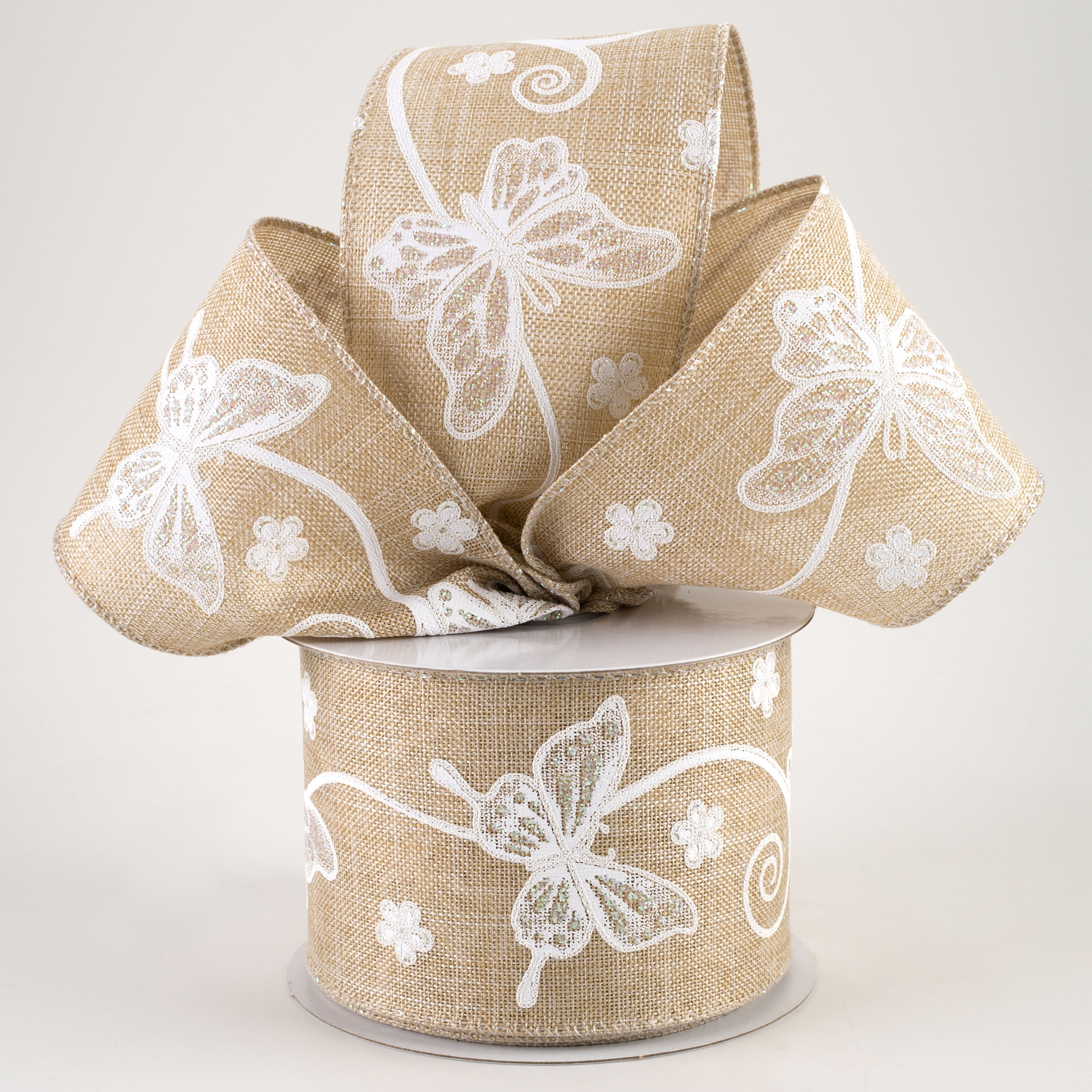 2.5" Iridescent Butterflies Ribbon: Natural (10 Yards) Lifestyle Photo
