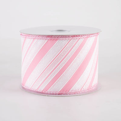 2.5" Iridescent Diagonal Stripe Candy Cane Ribbon: Pink & White (10 Yards) Item Number: 71422-40-26