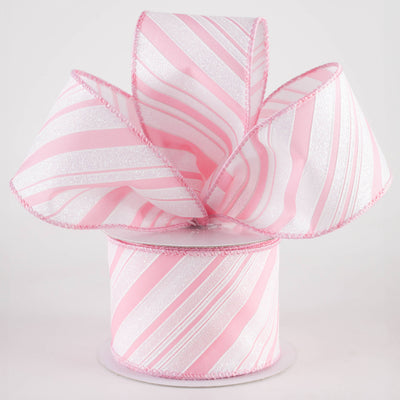 2.5" Iridescent Diagonal Stripe Candy Cane Ribbon: Pink & White (10 Yards) Lifestyle Photo