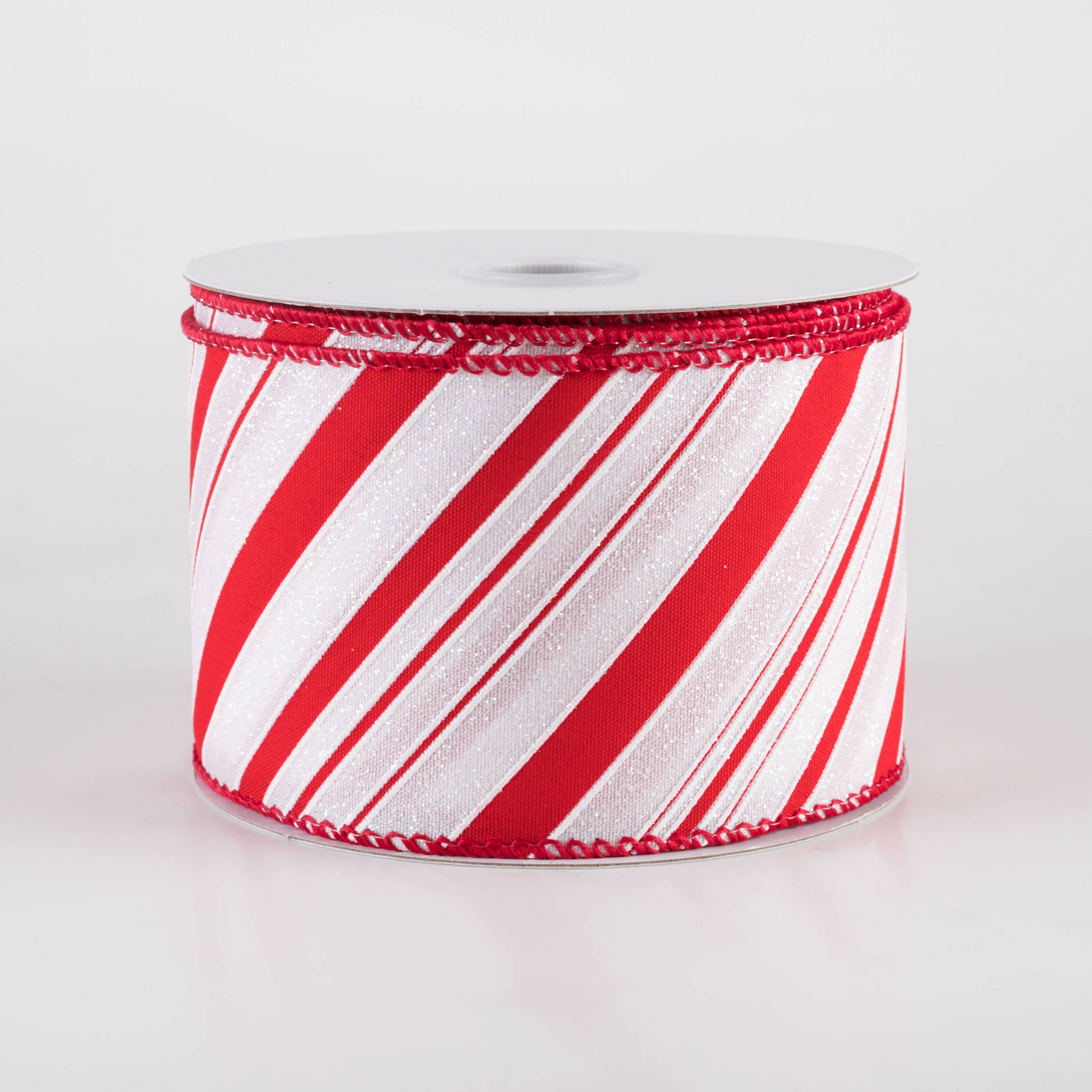 2.5" Iridescent Diagonal Stripe Candy Cane Ribbon: Red & White (10 Yards) Item Number: 71422-40-12