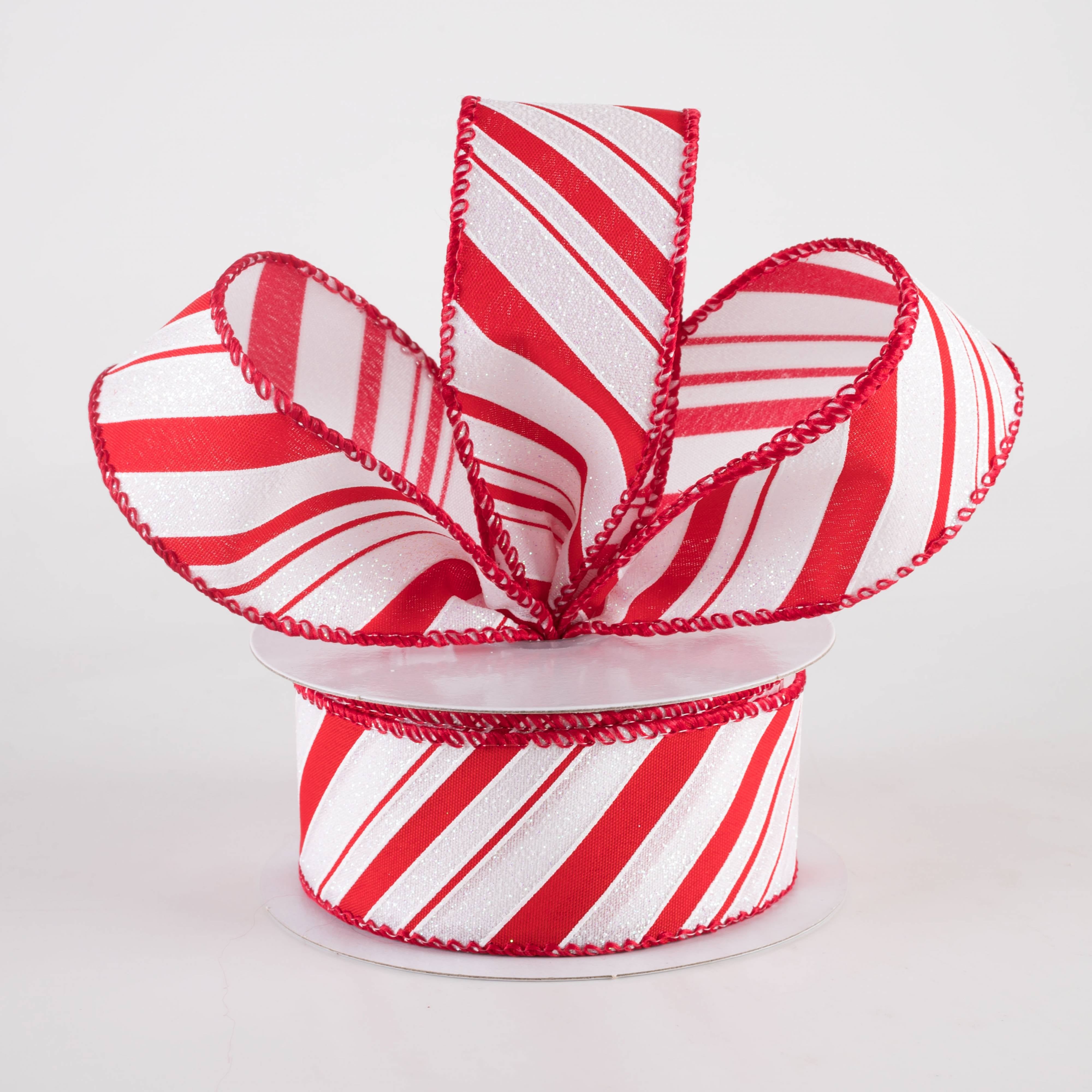 1.5" Iridescent Diagonal Stripe Candy Cane Ribbon: Red & White (10 Yards) Lifestyle Photo