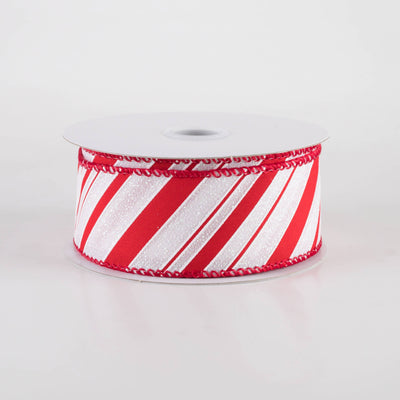 1.5" Iridescent Diagonal Stripe Candy Cane Ribbon: Red & White (10 Yards) Item Number: 71422-09-12