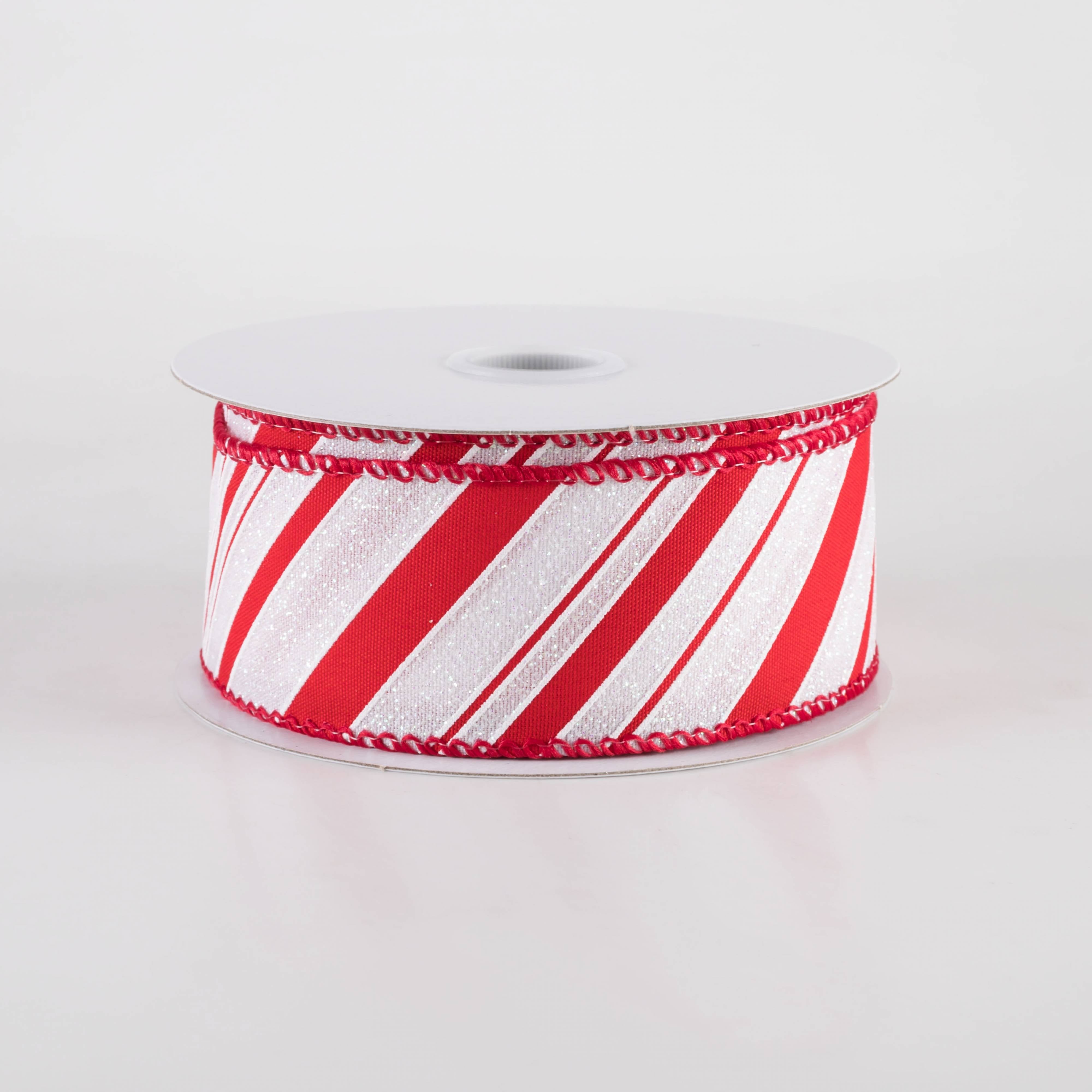 1.5" Iridescent Diagonal Stripe Candy Cane Ribbon: Red & White (10 Yards) Item Number: 71422-09-12