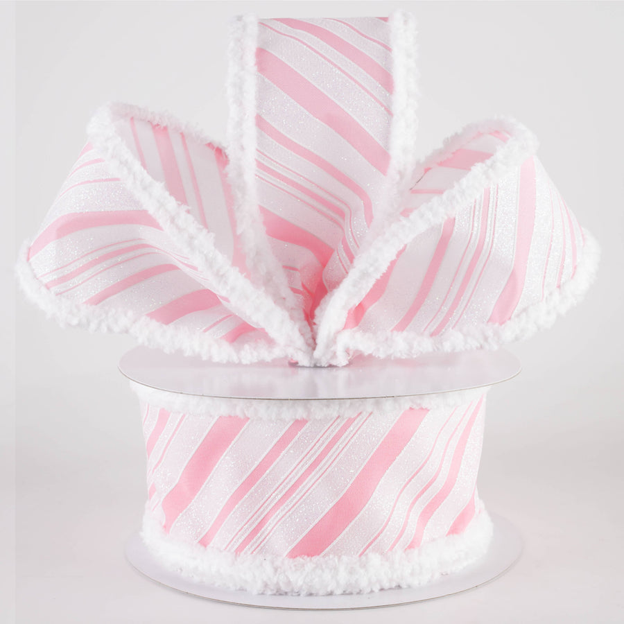 2.5" Iridescent Diagonal Stripe Candy Cane Snow Edge Ribbon: Pink & White (10 Yards) Lifestyle Photo