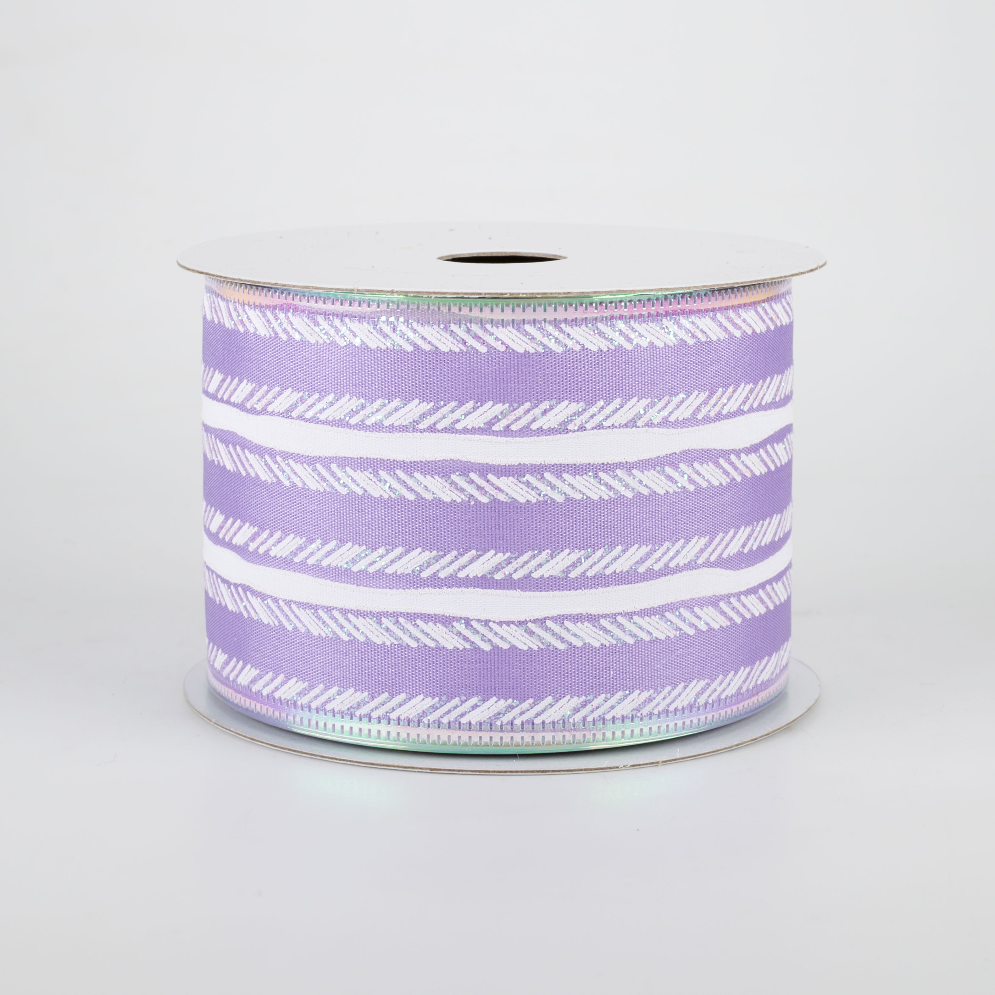 2.5" Iridescent Feather Stripes Ribbon: Lavender (10 Yards)