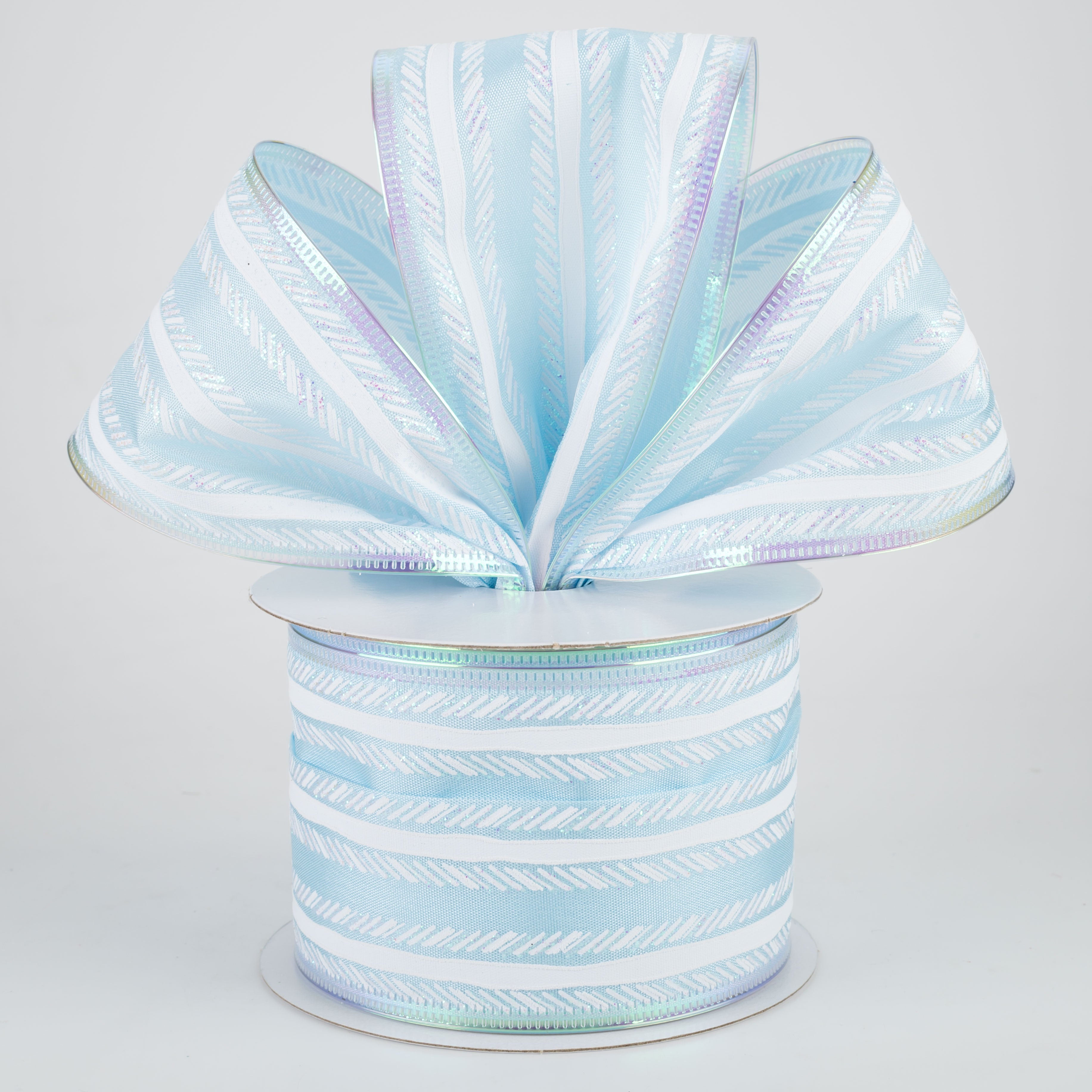 2.5" Iridescent Feather Stripes Ribbon: Light Blue (10 Yards) Lifestyle Photo