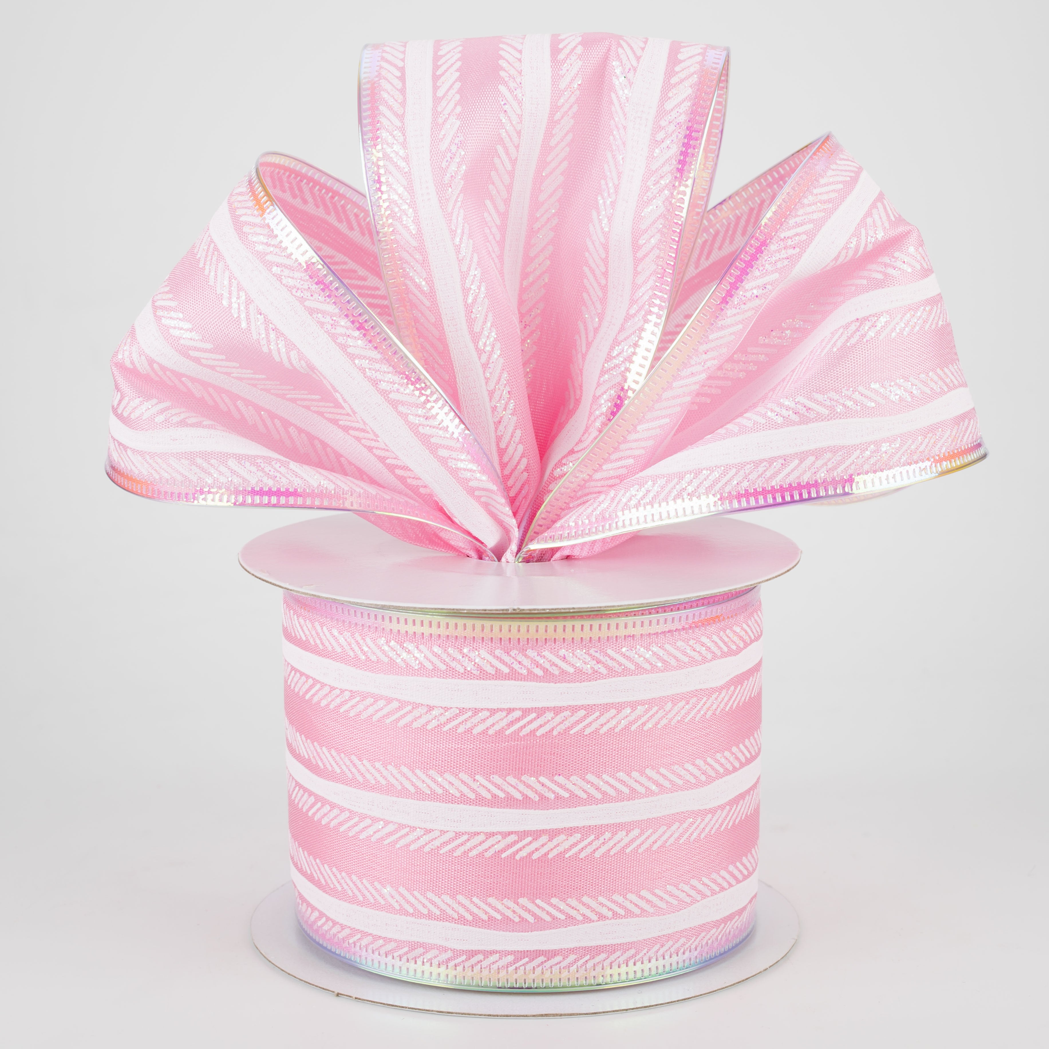 2.5" Iridescent Feather Stripes Ribbon: Pink (10 Yards) Lifestyle Photo