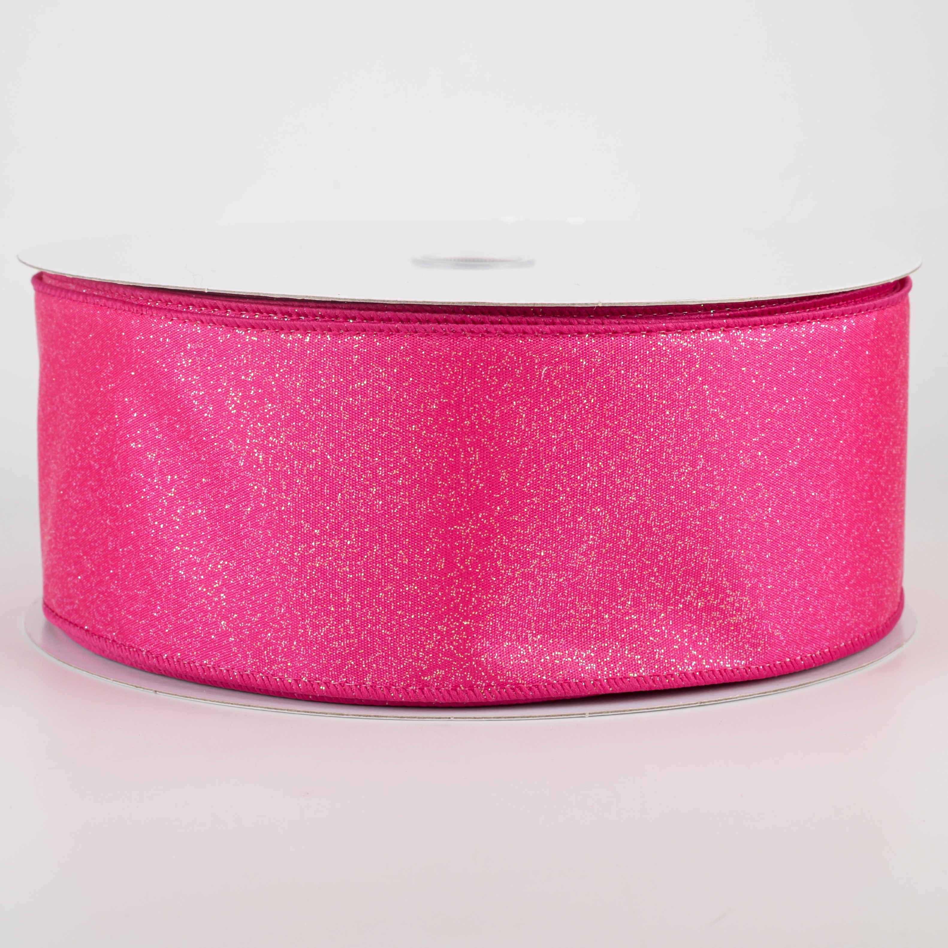 2.5" Iridescent Glitter Misted Satin Ribbon: Fuchsia Pink (50 Yards)