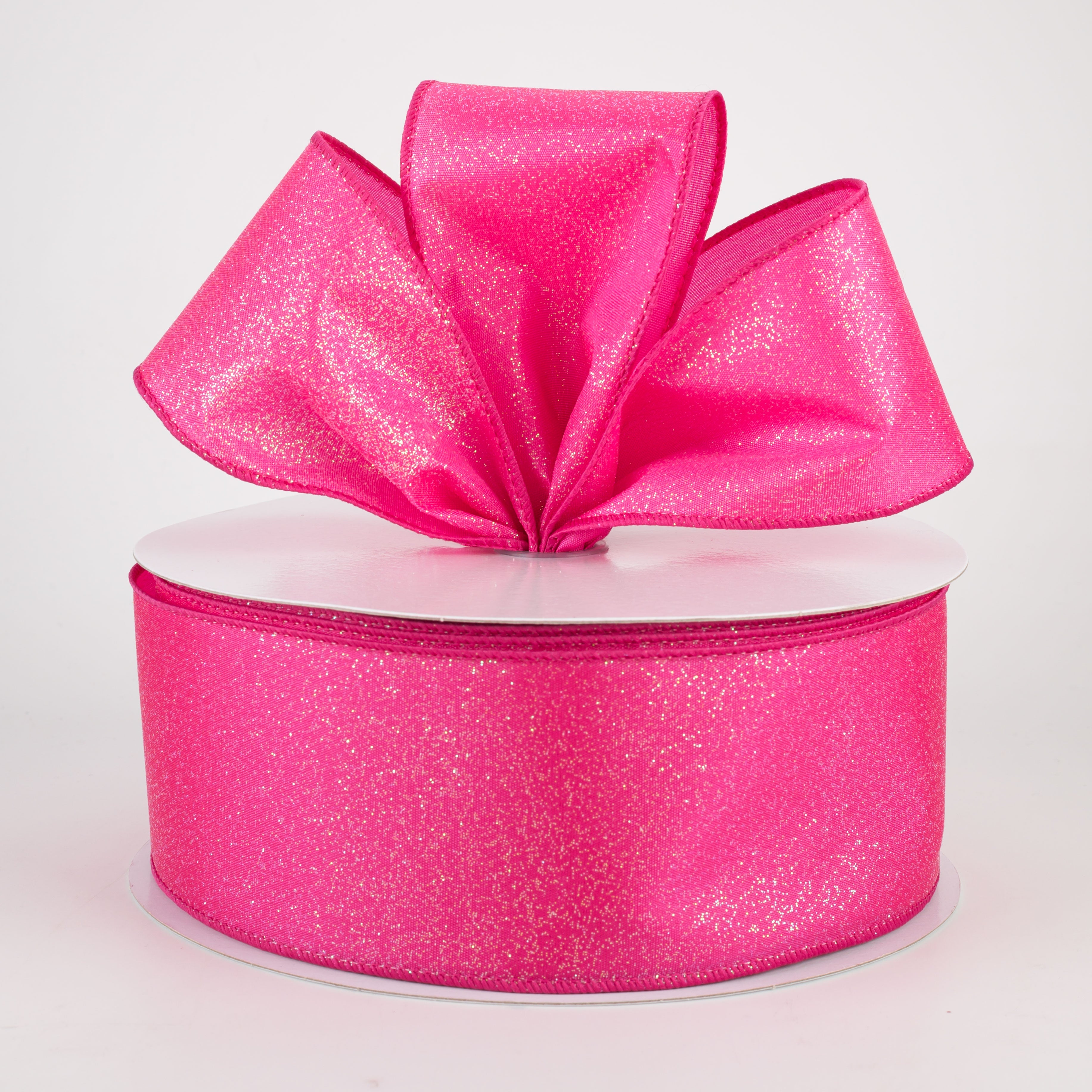 2.5" Iridescent Glitter Misted Satin Ribbon: Fuchsia Pink (50 Yards) Lifestyle Photo