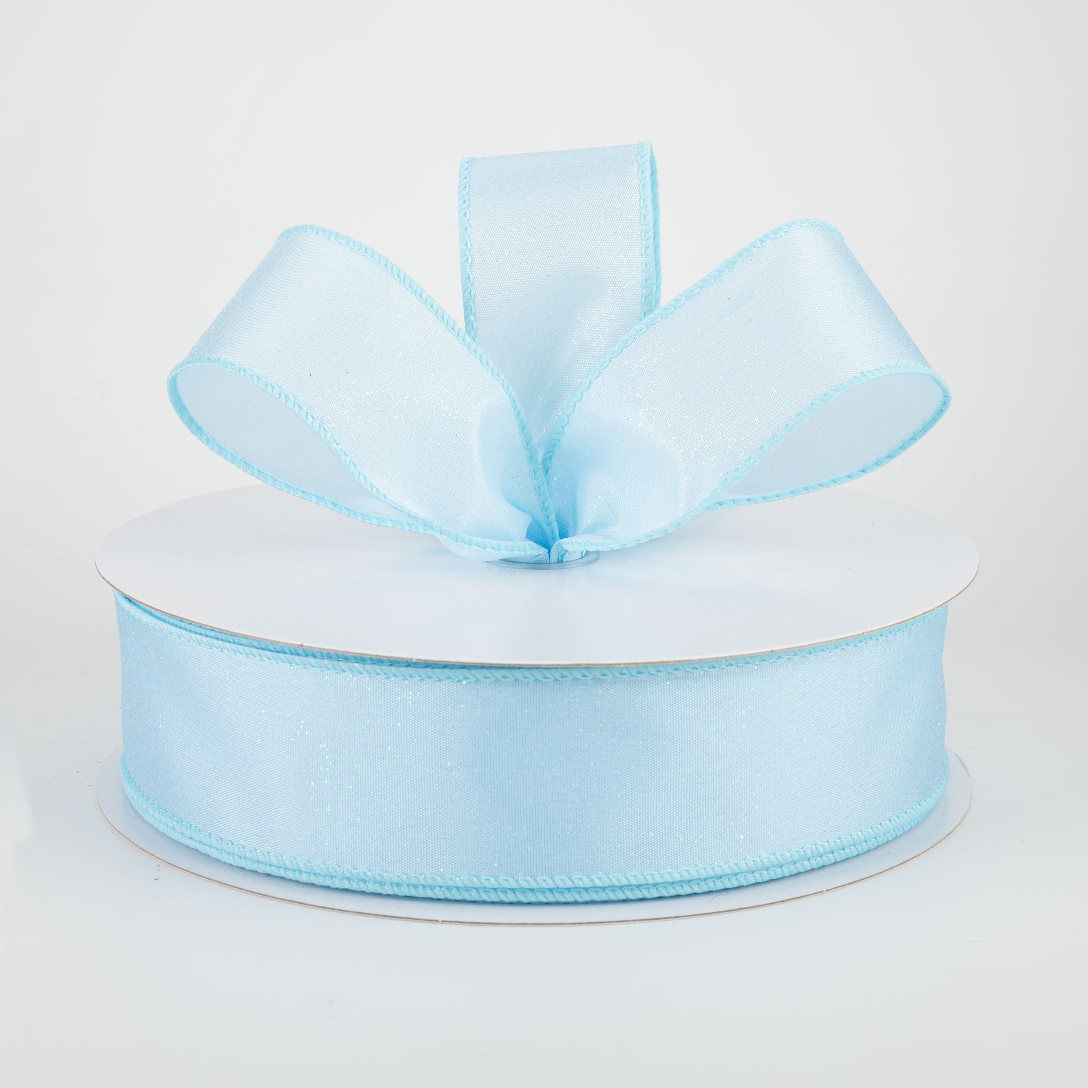 1.5" Iridescent Glitter Misted Satin Ribbon: Light Blue (50 Yards) Lifestyle Photo