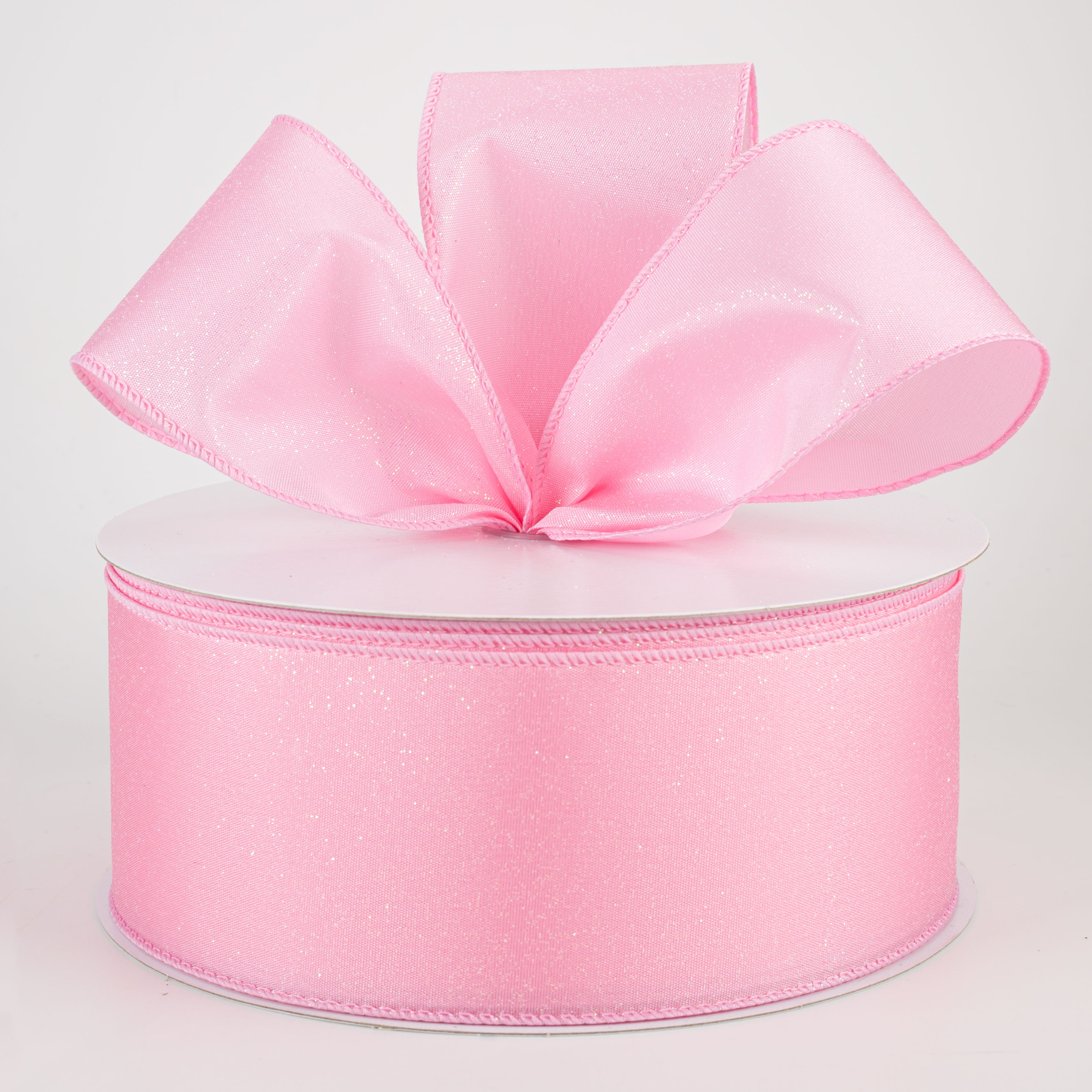 2.5" Iridescent Glitter Misted Satin Ribbon: Pink (50 Yards) Lifestyle Photo