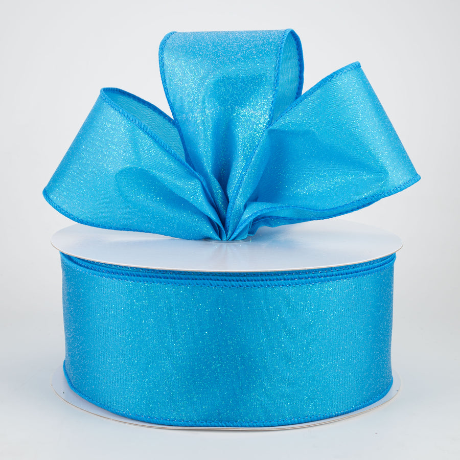 2.5" Iridescent Glitter Misted Satin Ribbon: Turquoise (50 Yards) Lifestyle Photo