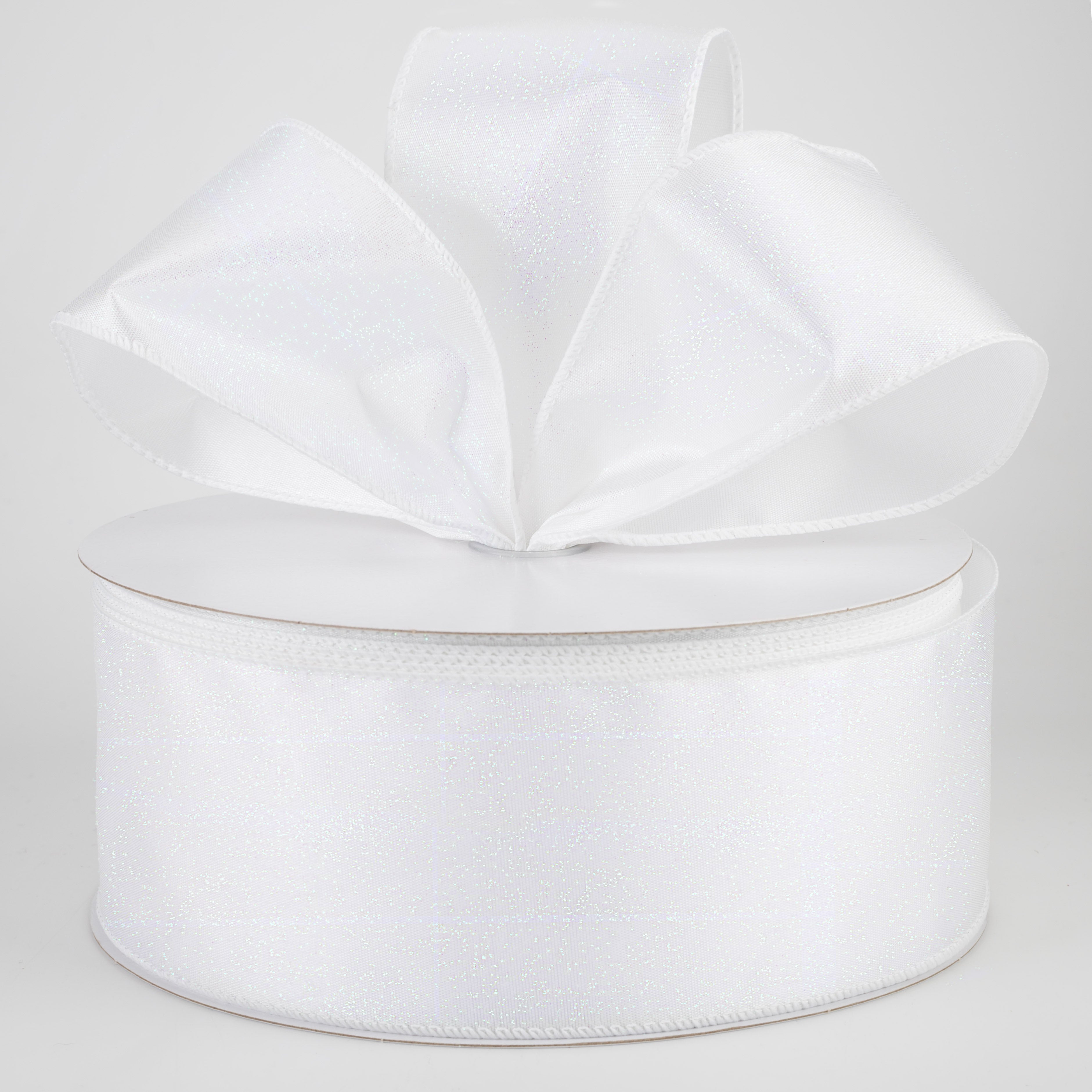 2.5" Iridescent Glitter Misted Satin Ribbon: White (50 Yards) Lifestyle Photo