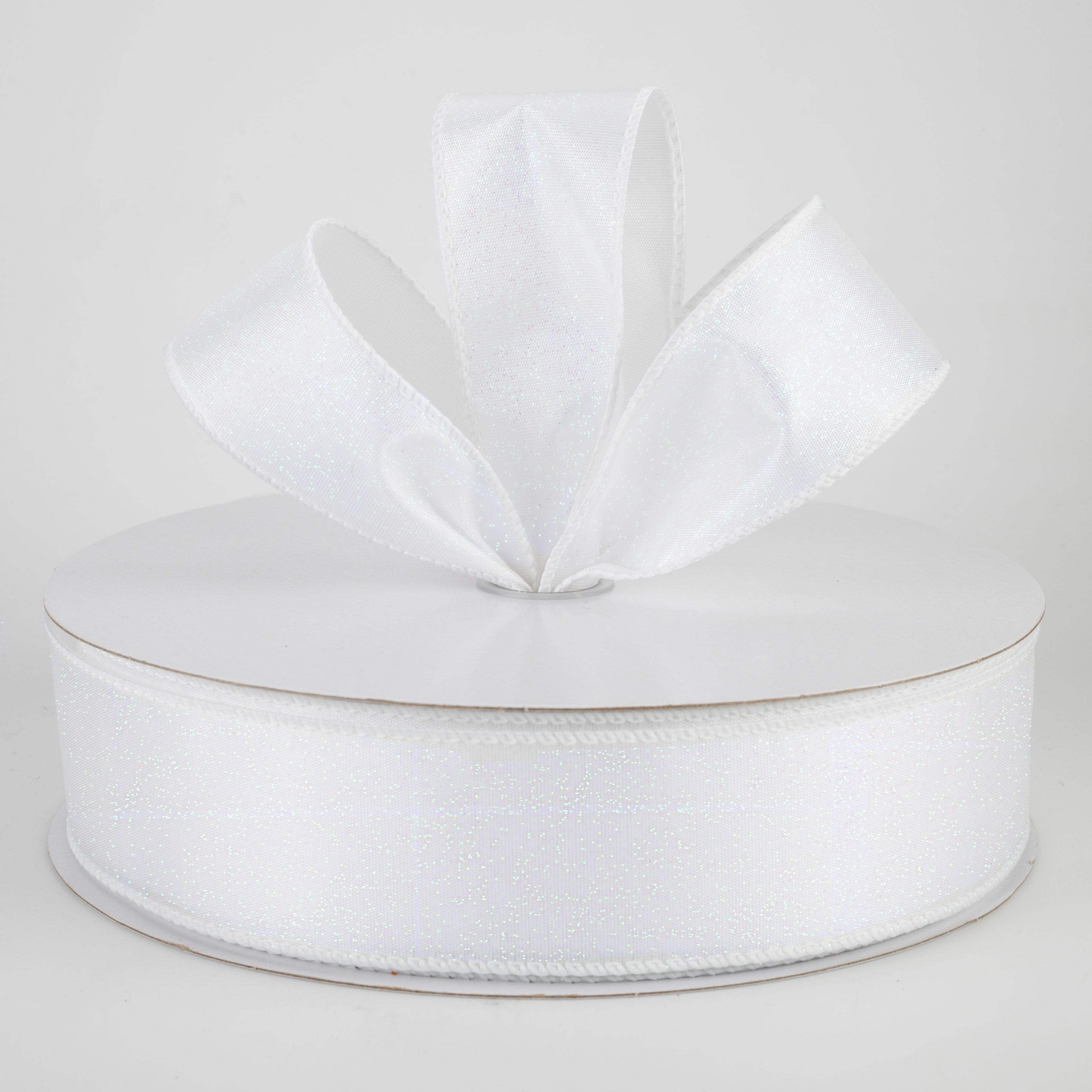 1.5" Iridescent Glitter Misted Satin Ribbon: White (50 Yards) Lifestyle Photo