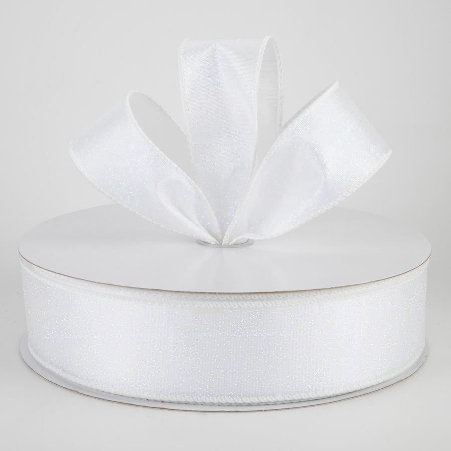 1.5" Iridescent Glitter Misted Satin Ribbon: White (50 Yards) Lifestyle Photo