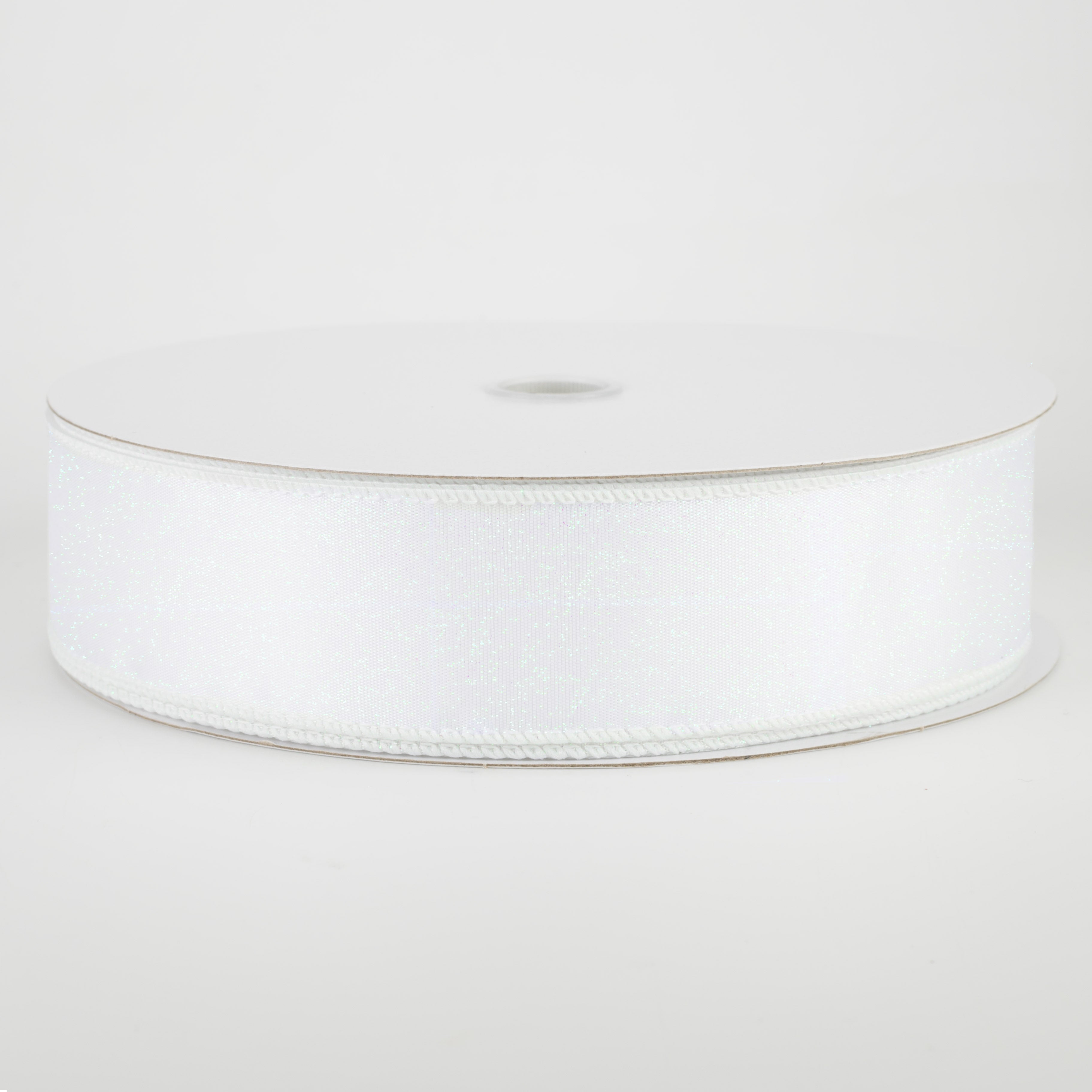 1.5" Iridescent Glitter Misted Satin Ribbon: White (50 Yards)