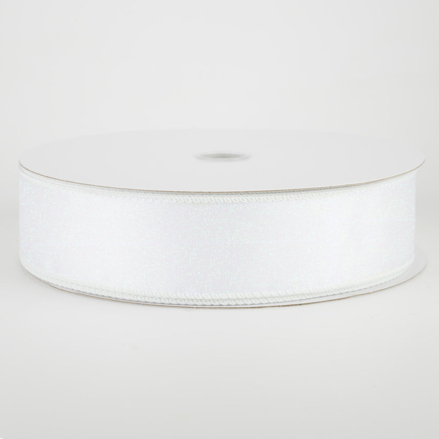 1.5" Iridescent Glitter Misted Satin Ribbon: White (50 Yards)