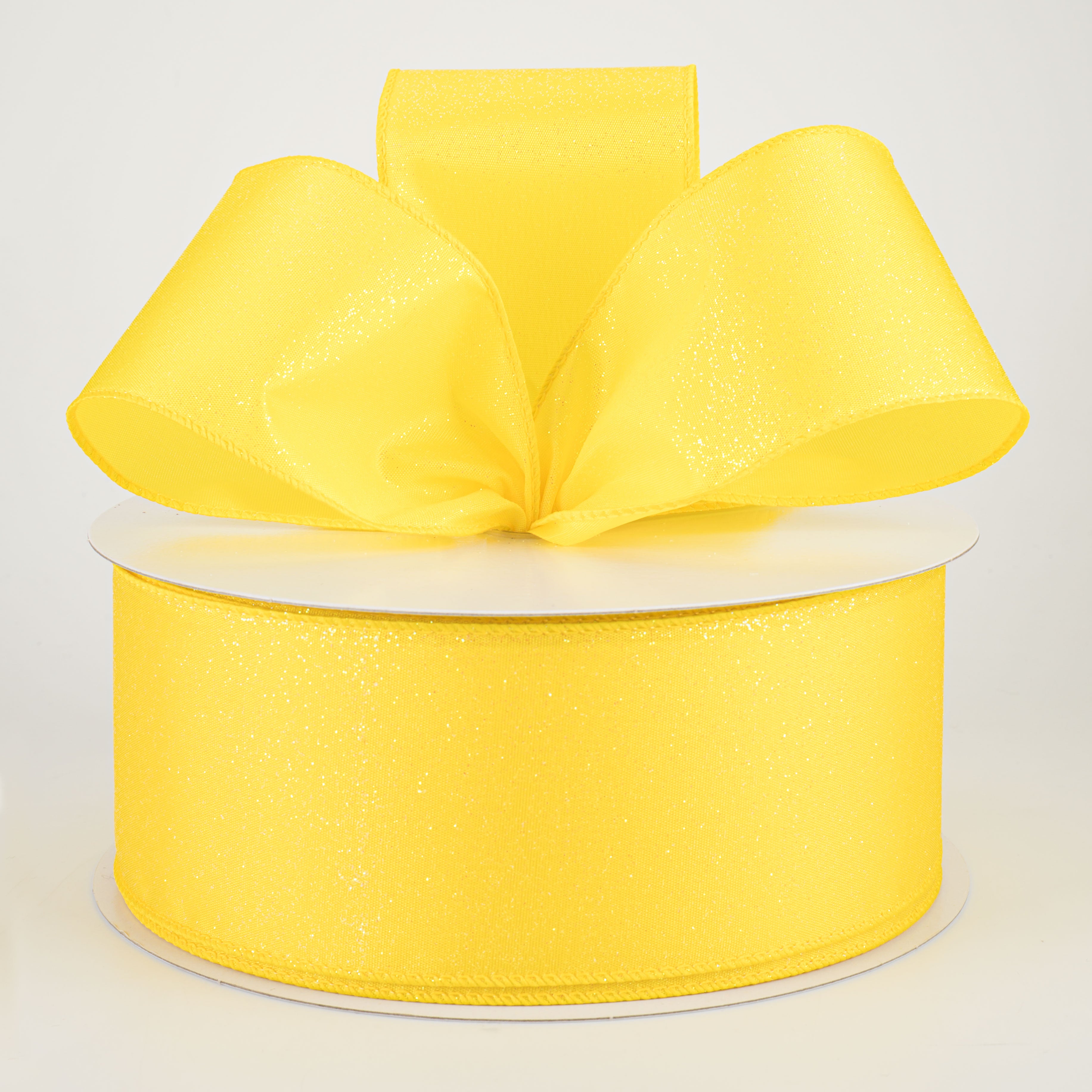 2.5" Iridescent Glitter Misted Satin Ribbon: Yellow (50 Yards) Lifestyle Photo