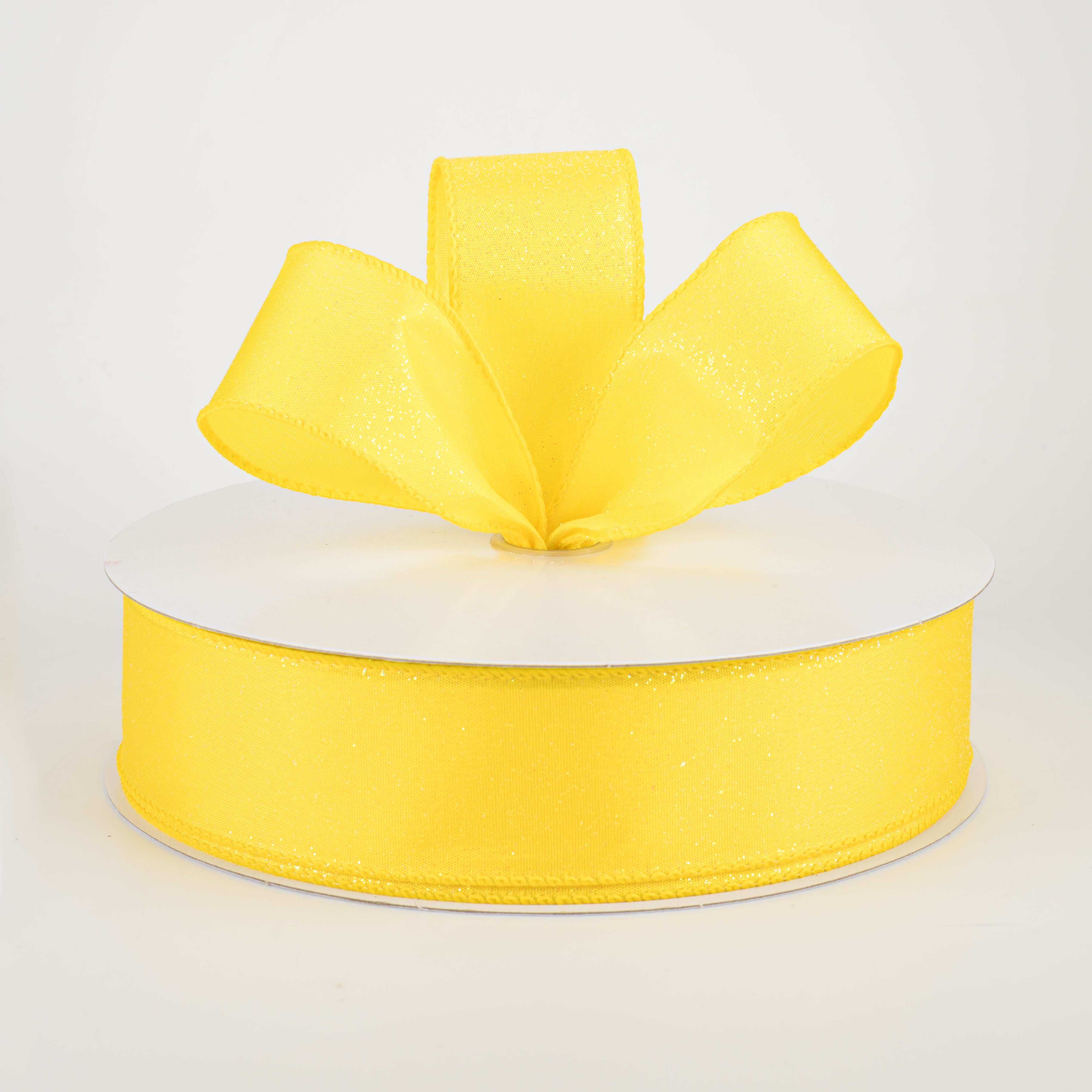 1.5" Iridescent Glitter Misted Satin Ribbon: Yellow (50 Yards) Lifestyle Photo