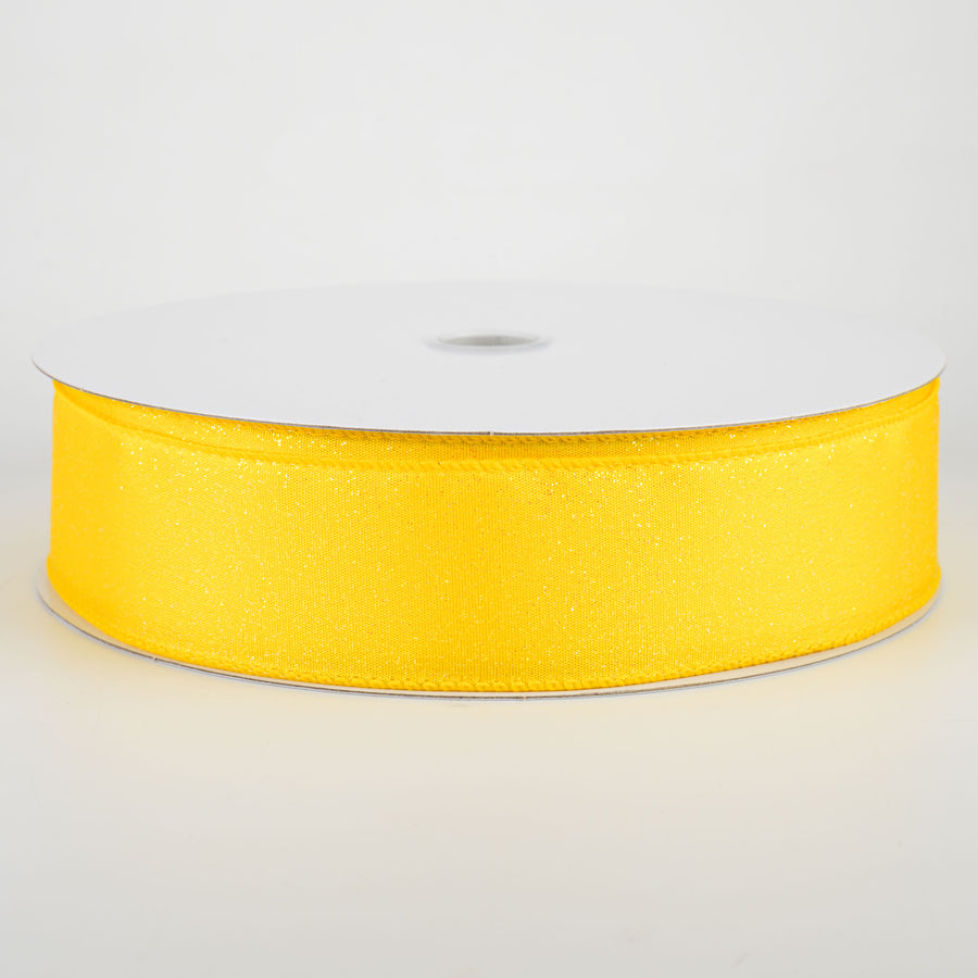 1.5" Iridescent Glitter Misted Satin Ribbon: Yellow (50 Yards)