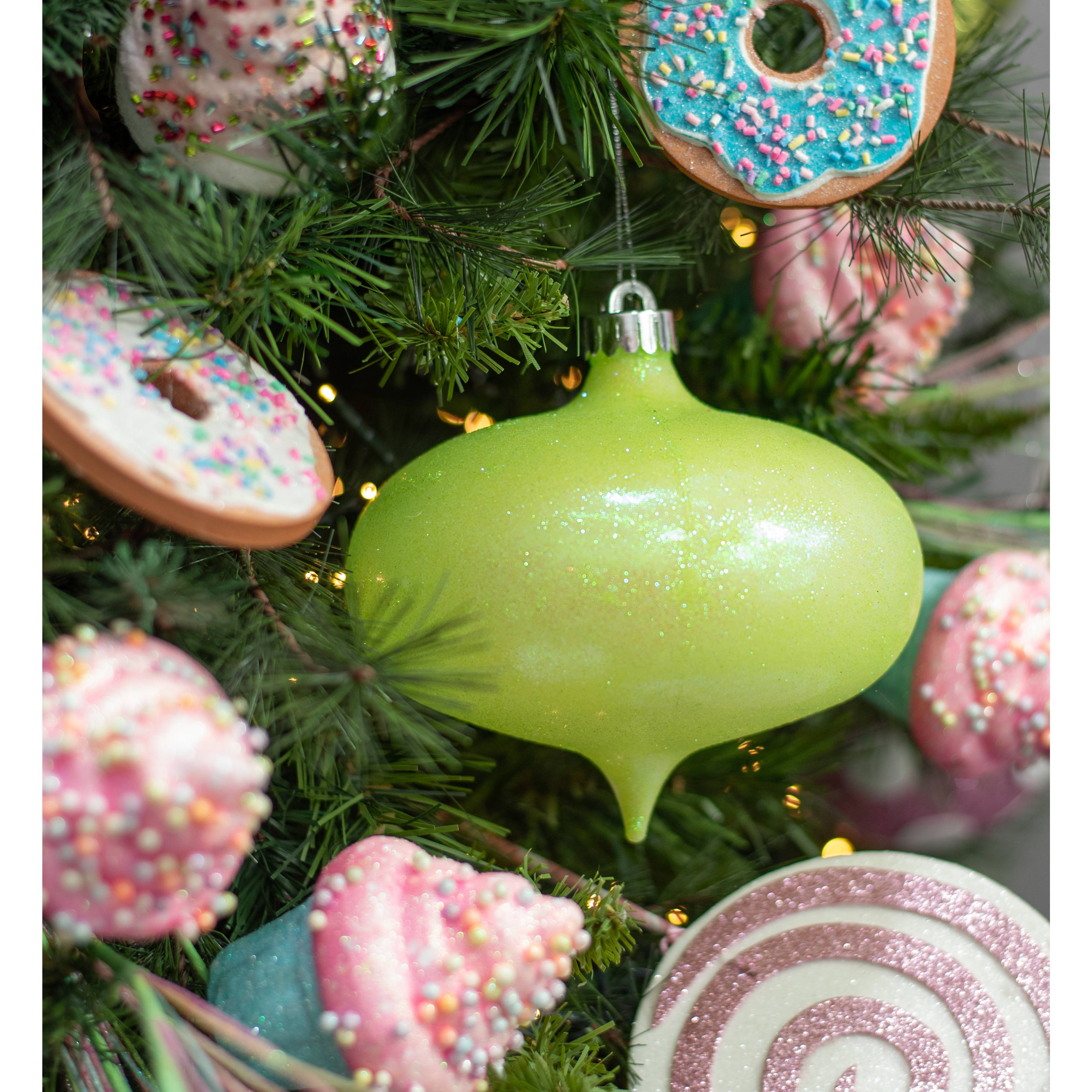 6" Iridescent Glitter Onion Shape Ornament: Bright Green Lifestyle Photo