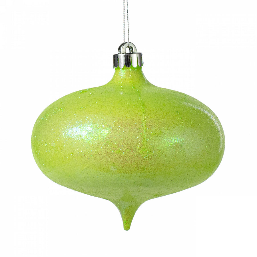 6" Iridescent Glitter Onion Shape Ornament: Bright Green Item Number: 85949GN