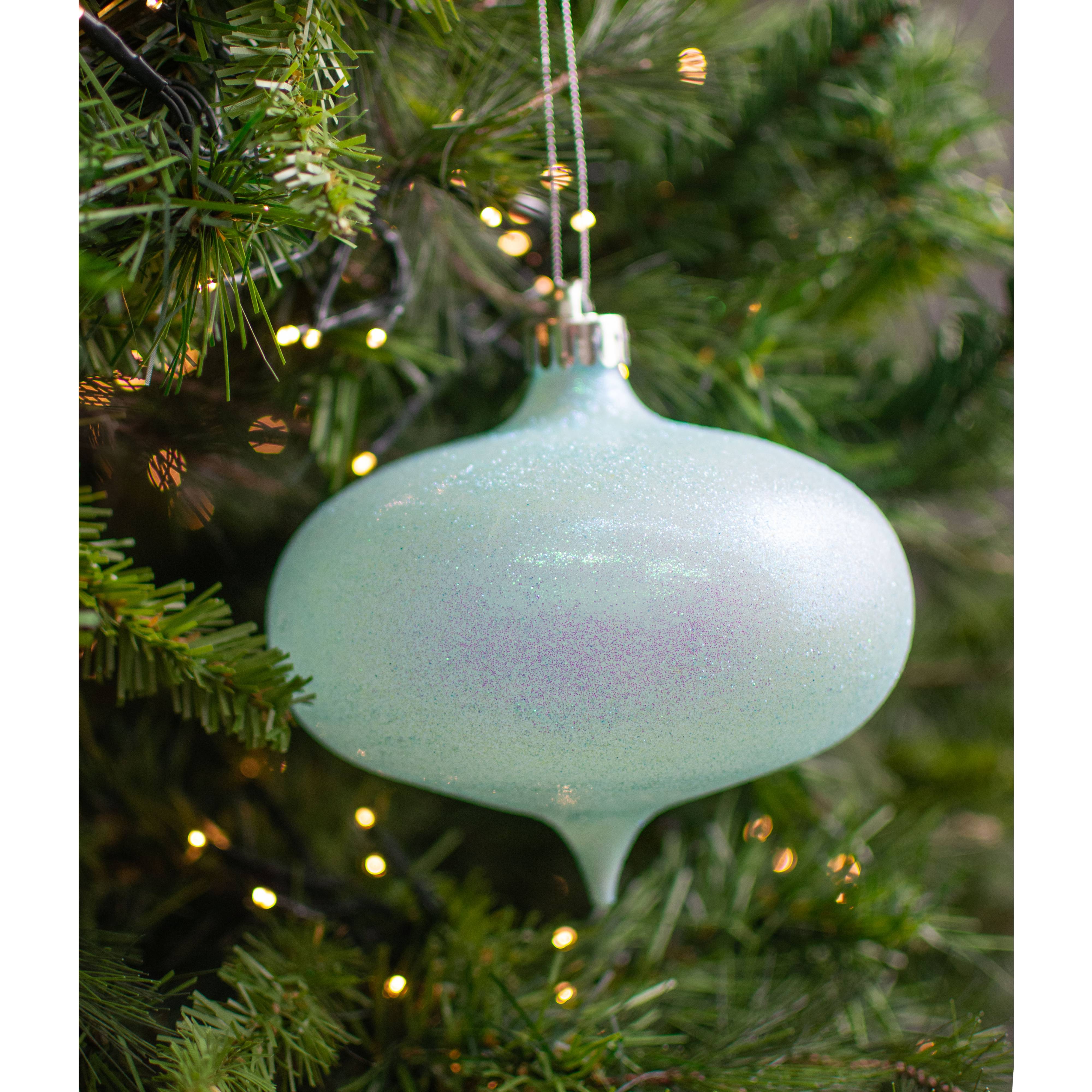 6" Iridescent Glitter Onion Shape Ornament: Pale Blue Lifestyle Photo