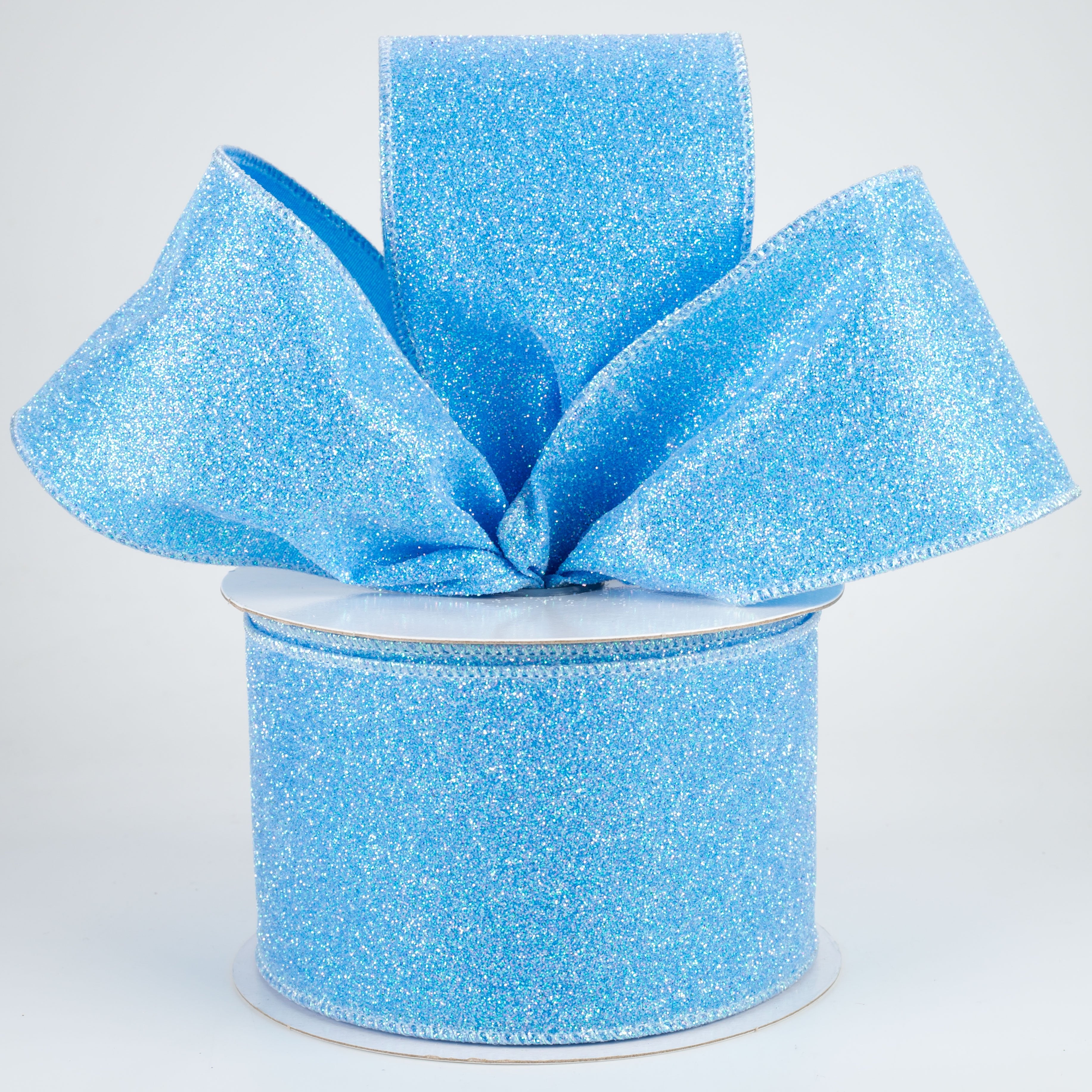 2.5" Iridescent Glitter Satin Ribbon: Blue (10 Yards) Lifestyle Photo