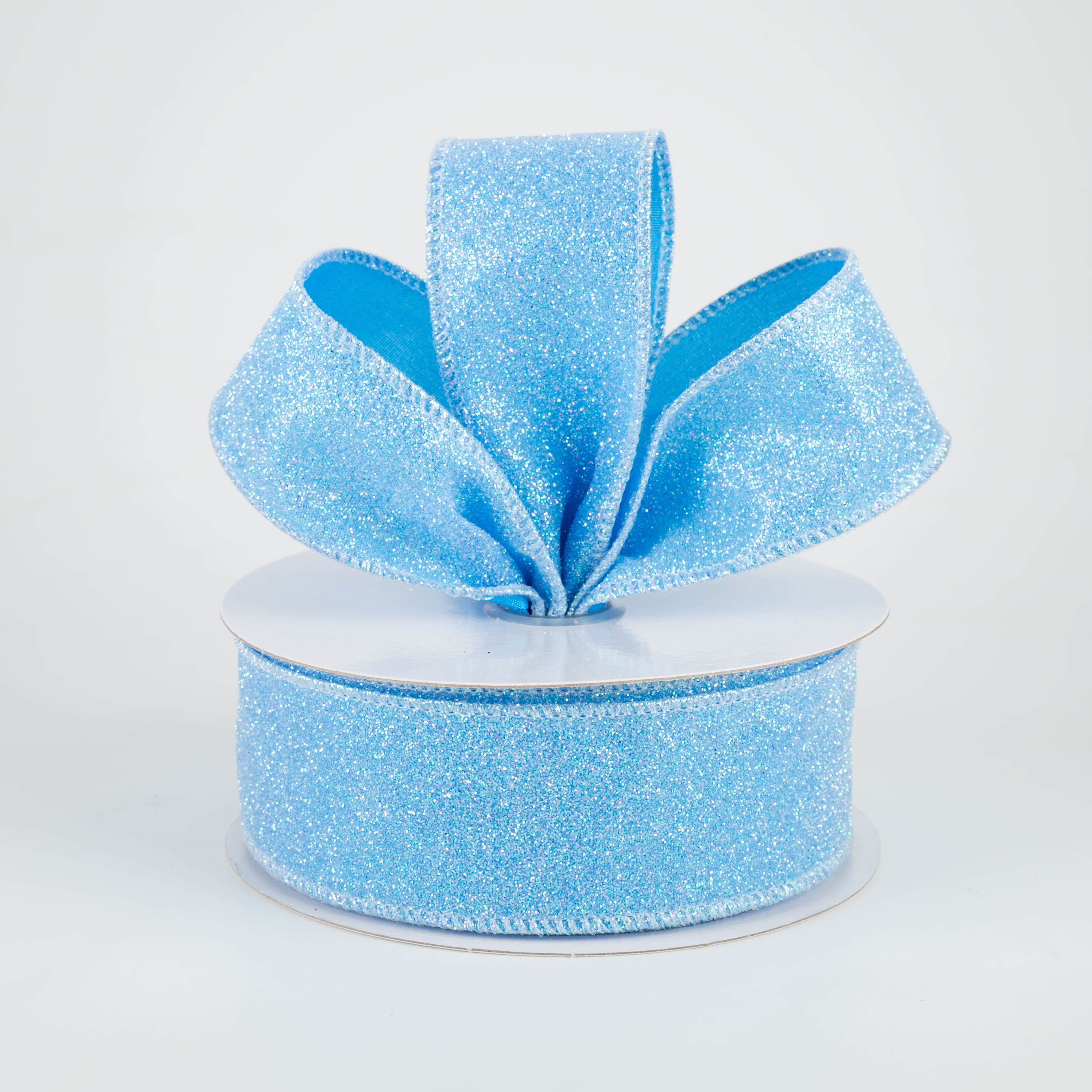 1.5" Iridescent Glitter Satin Ribbon: Blue (10 Yards) Lifestyle Photo