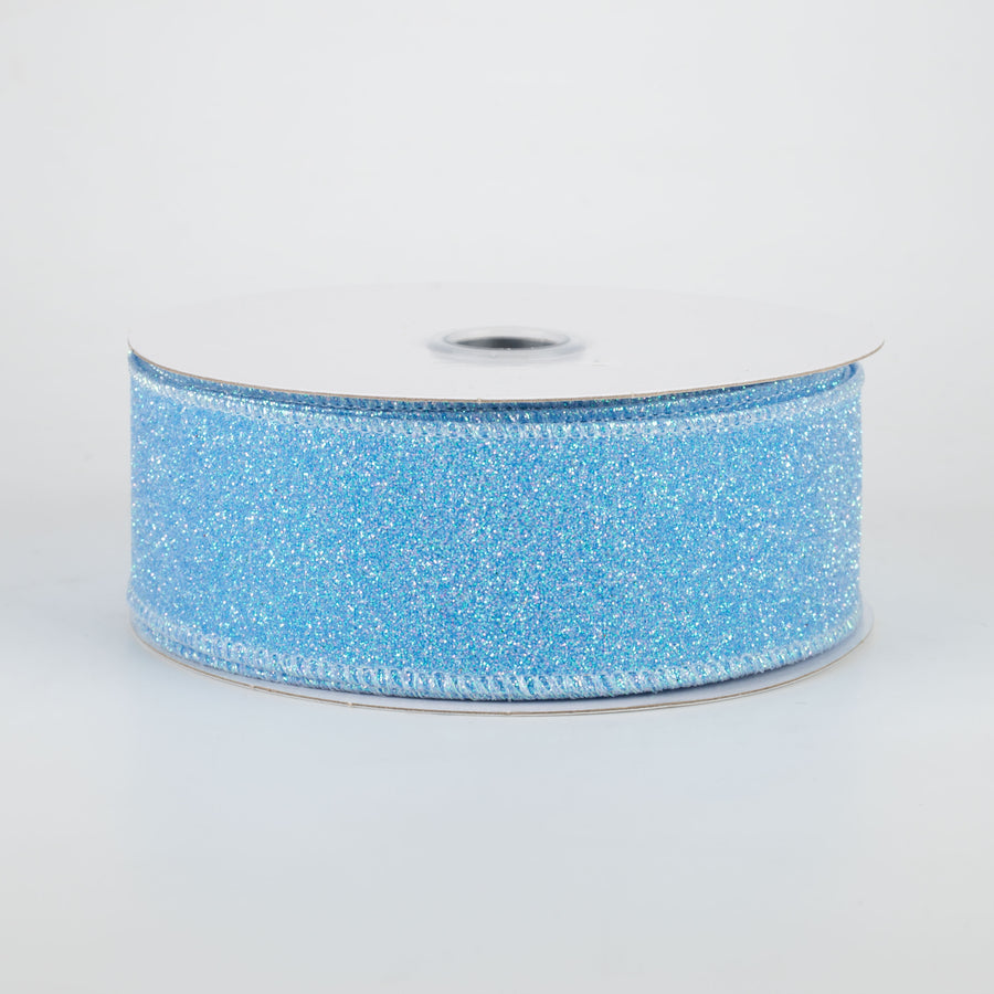 1.5" Iridescent Glitter Satin Ribbon: Blue (10 Yards)