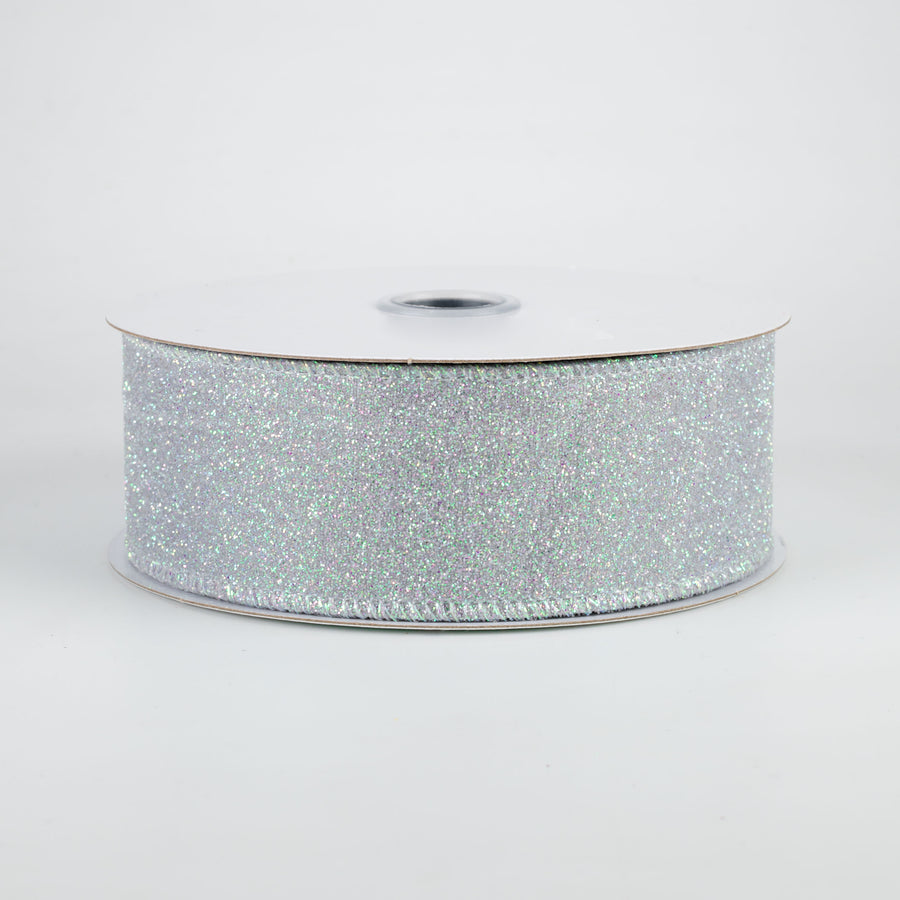 1.5" Iridescent Glitter Satin Ribbon: Grey (10 Yards)