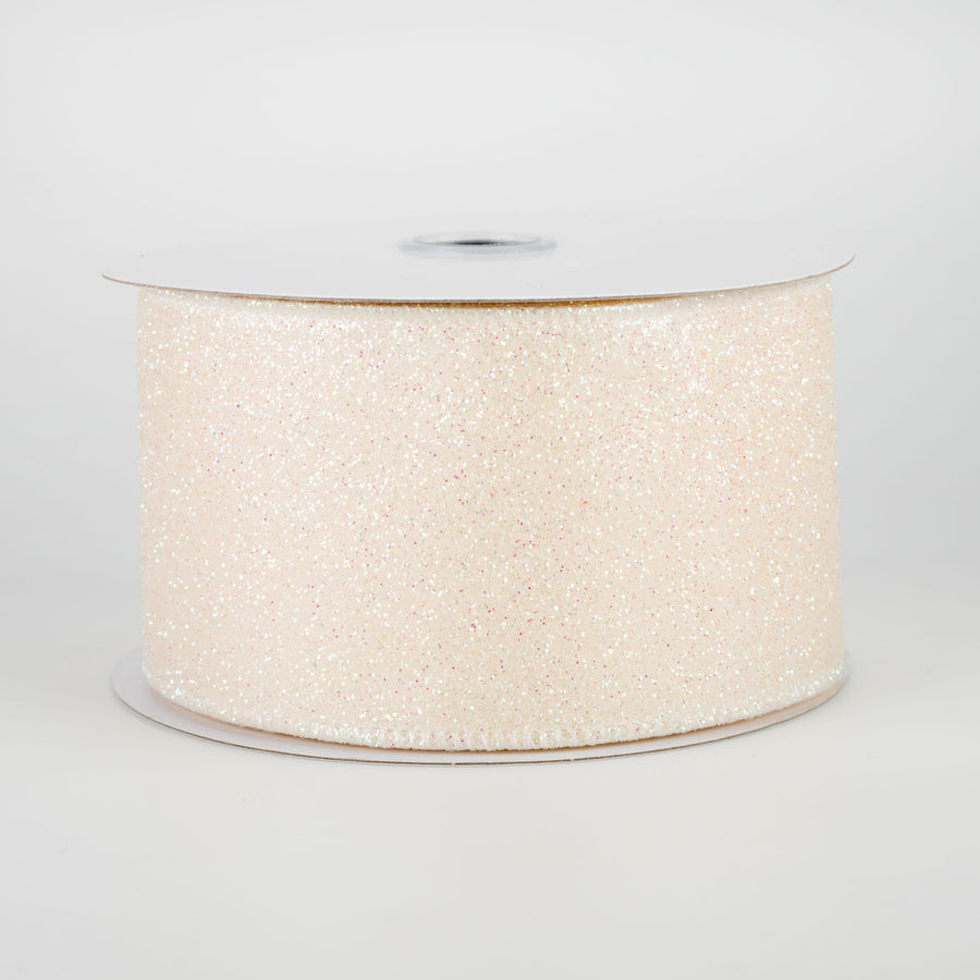 2.5" Iridescent Glitter Satin Ribbon: Ivory (10 Yards)